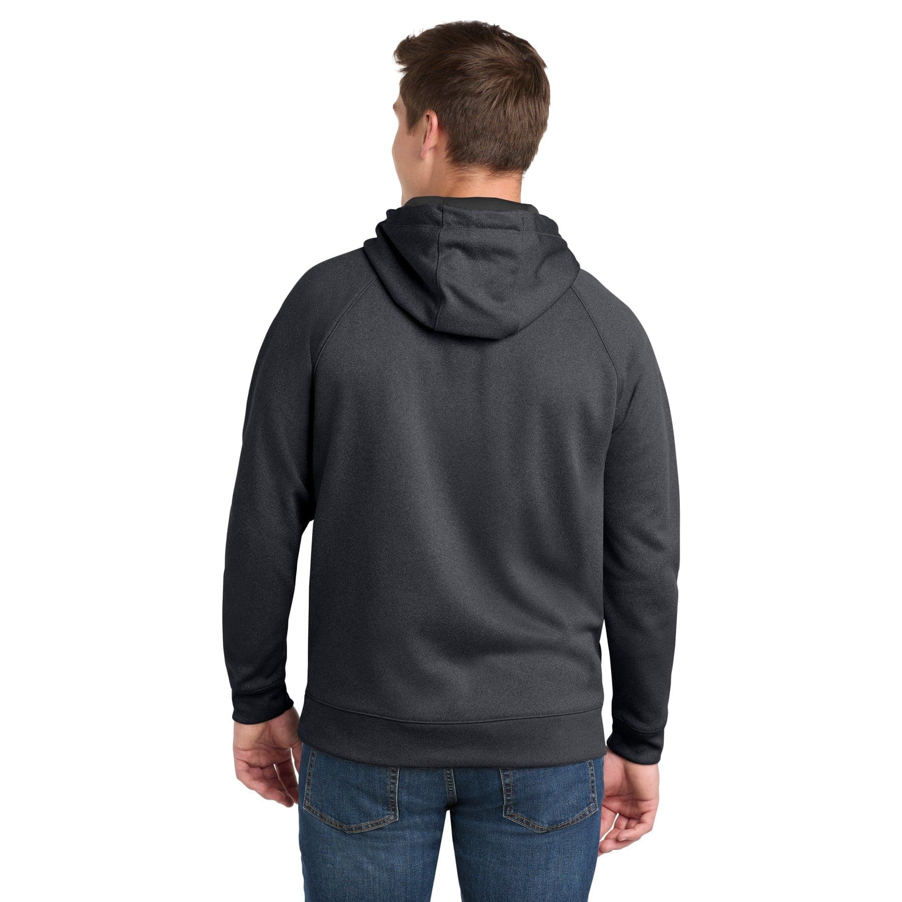 Plain true navy tech fleece hooded sweatshirt, front view