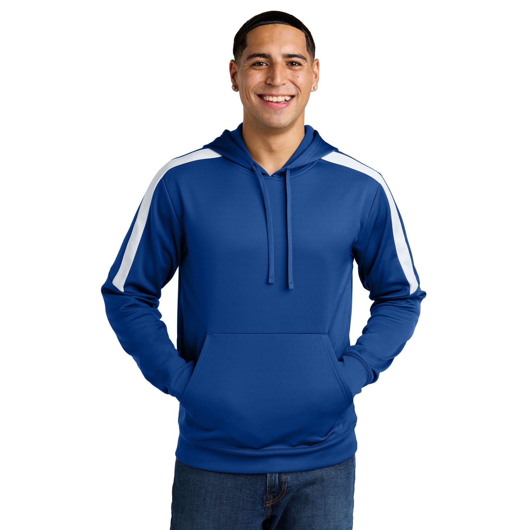 Plain true royal/ white sport-wick fleece united pullover hoodie, front view