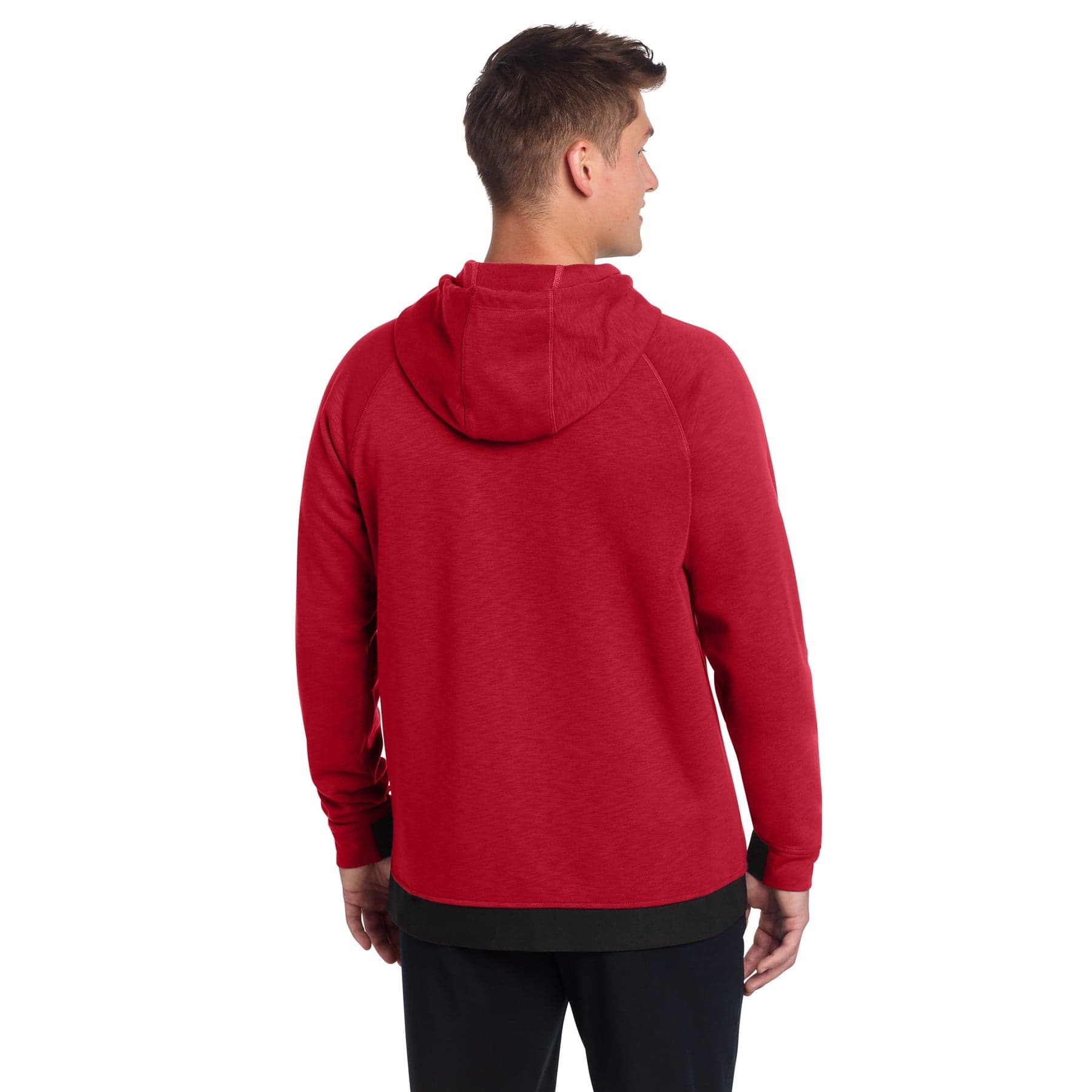 Plain deep red posicharge strive hooded pullover, front view