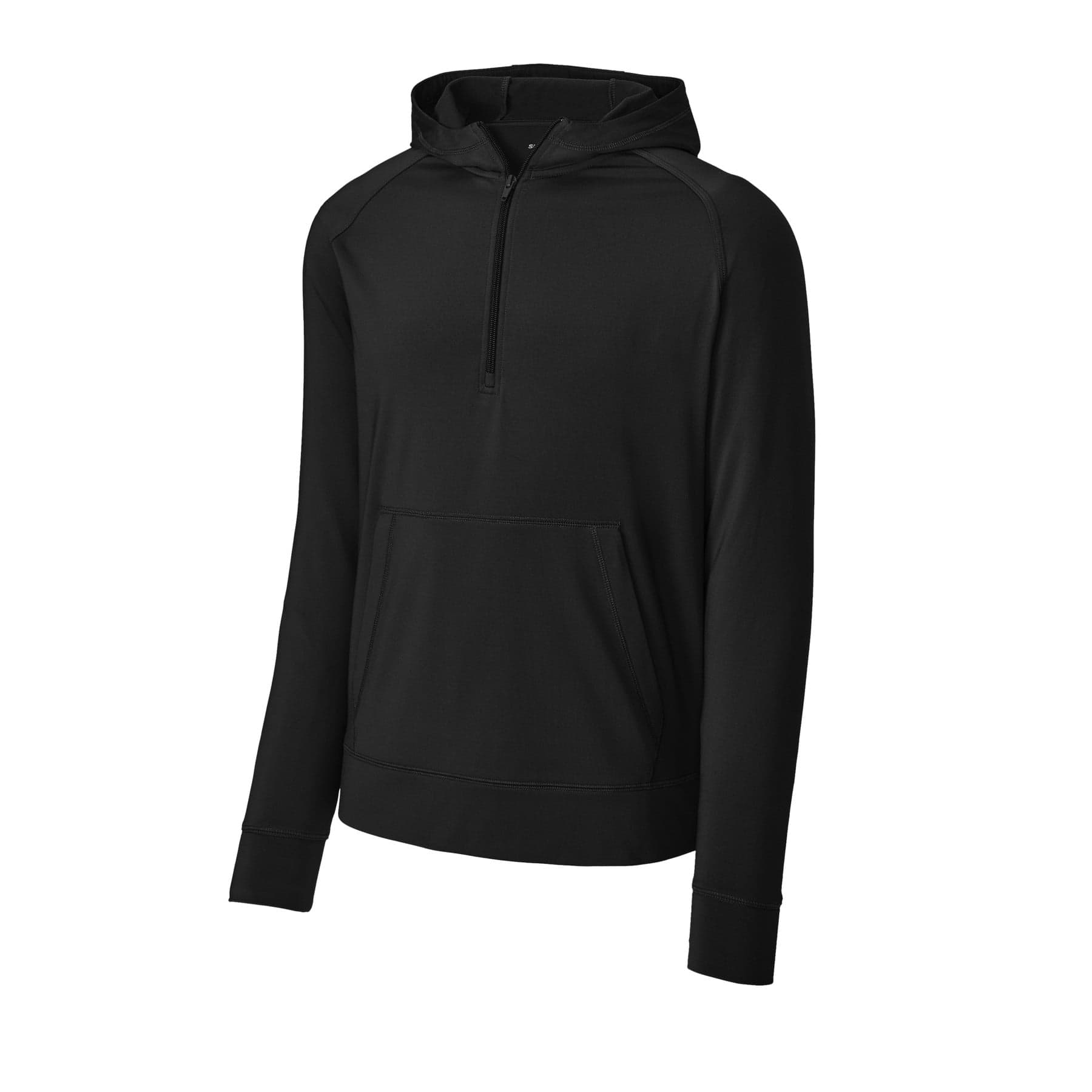 Plain black sport-wick stretch 1/2-zip hoodie, front view