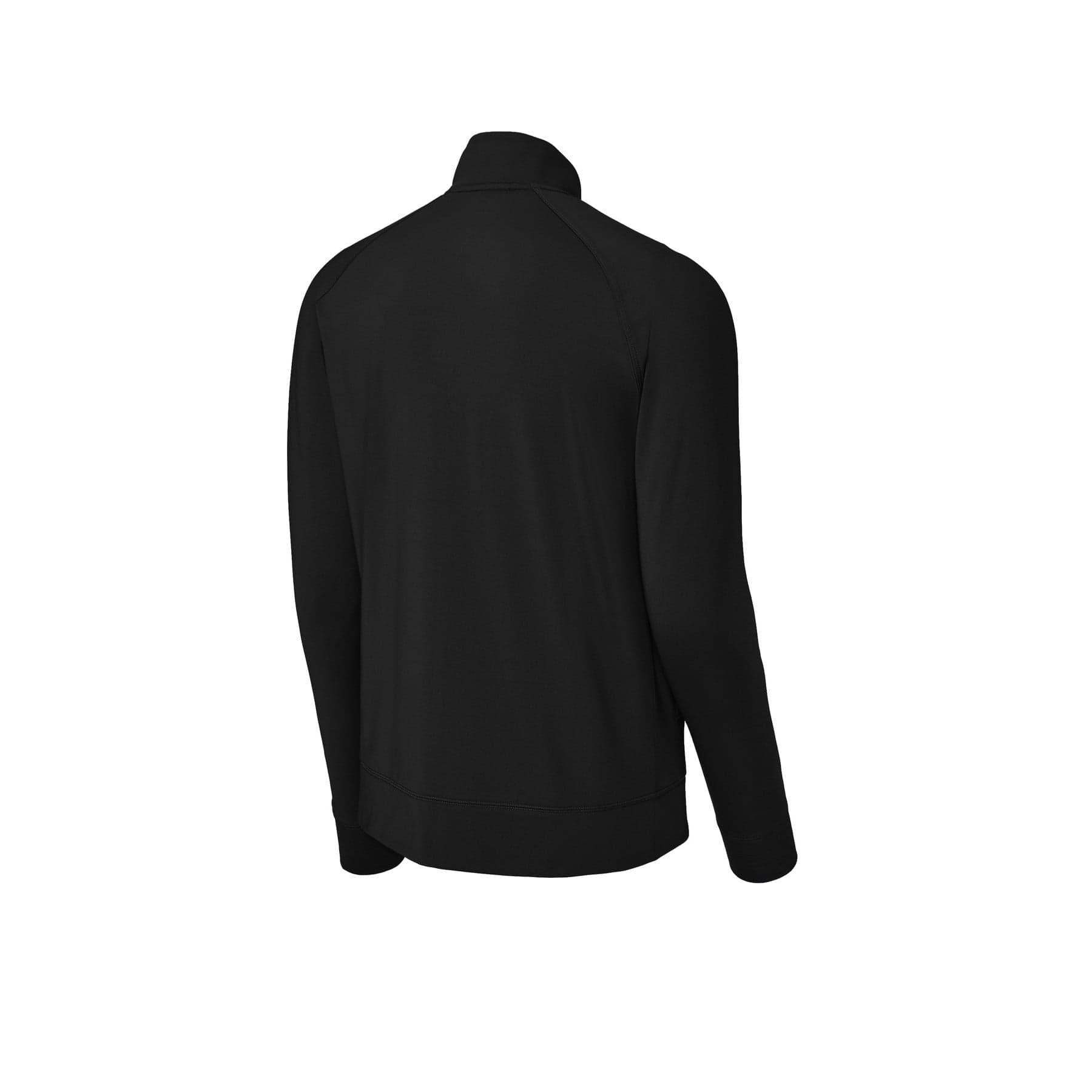 Plain black sport-wick stretch full-zip cadet jacket, front view