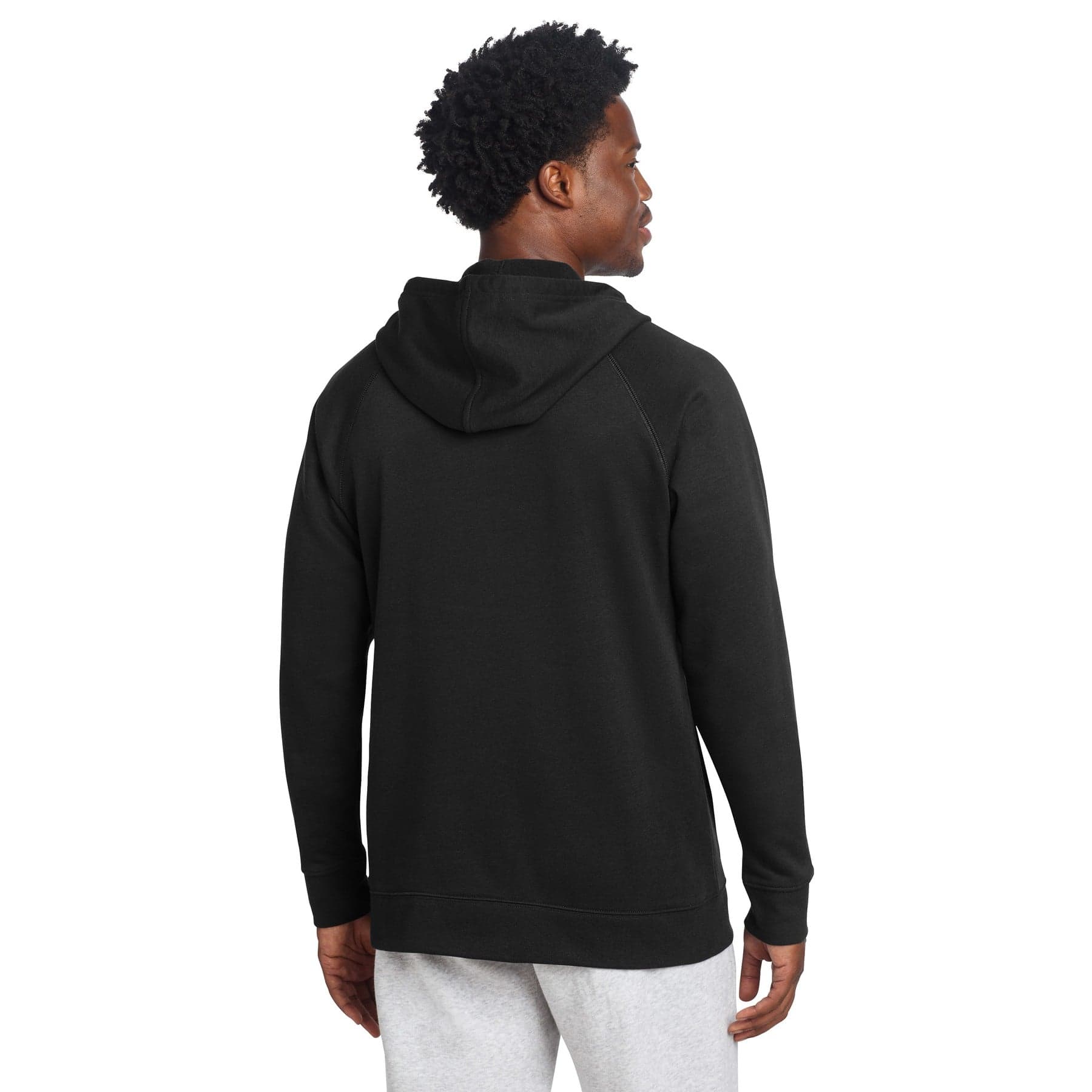 Plain black drive fleece pullover hoodie, front view