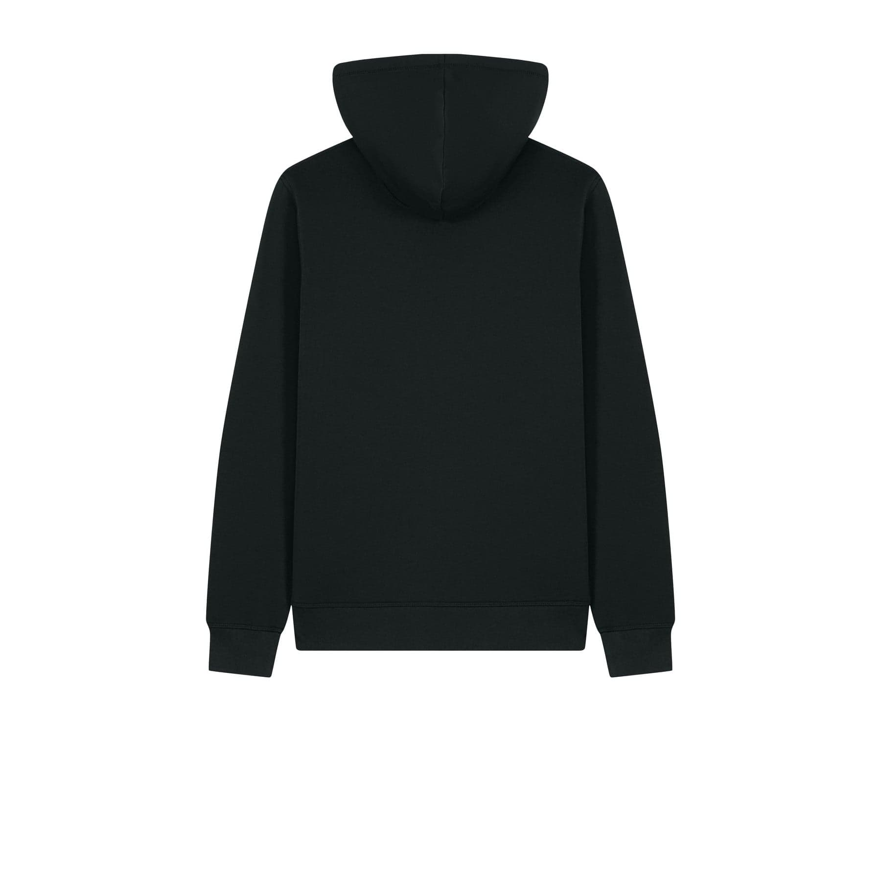 Plain black unisex mixer full-zip hooded sweatshirt, front view