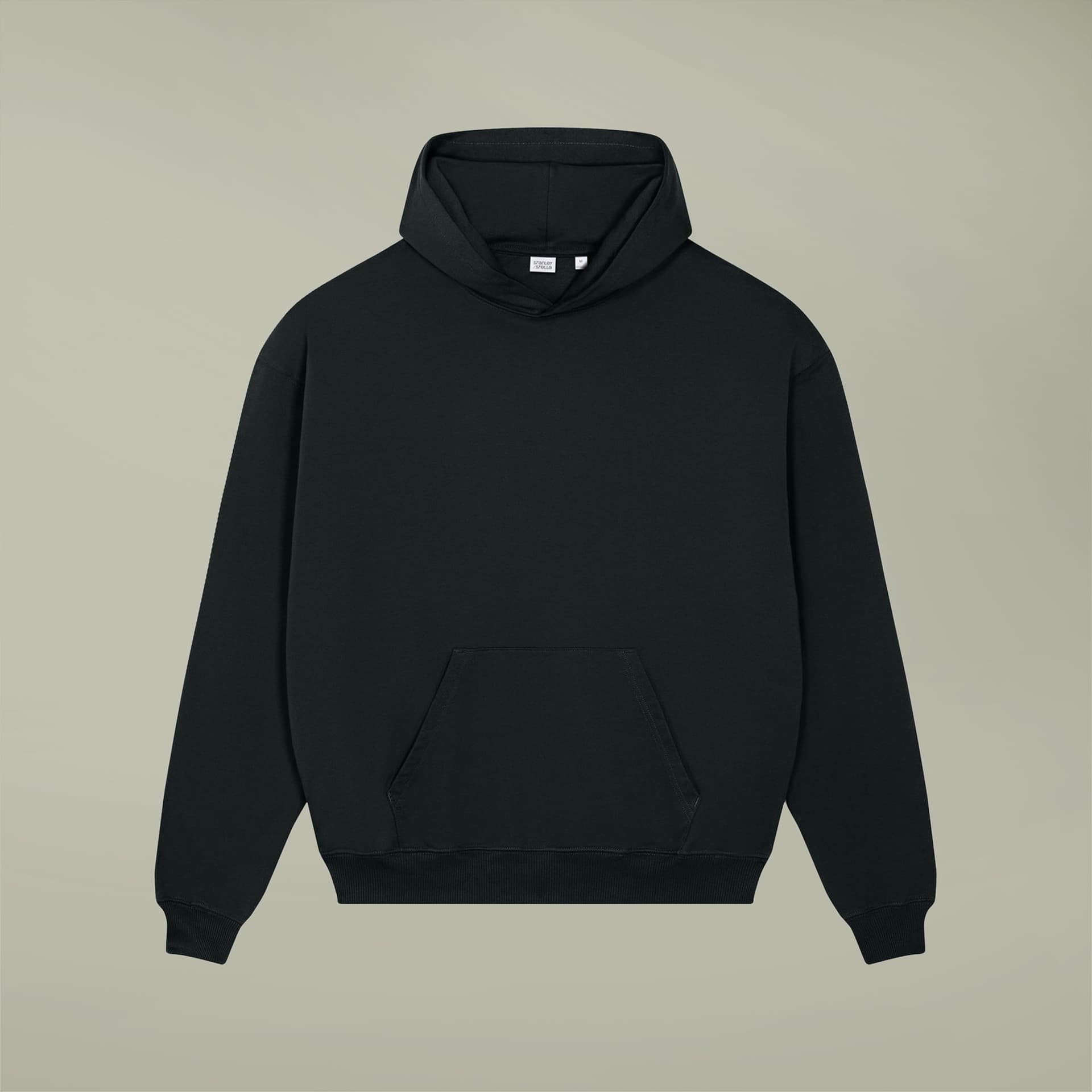 Plain black unisex cooper dry hooded sweatshirt, front view