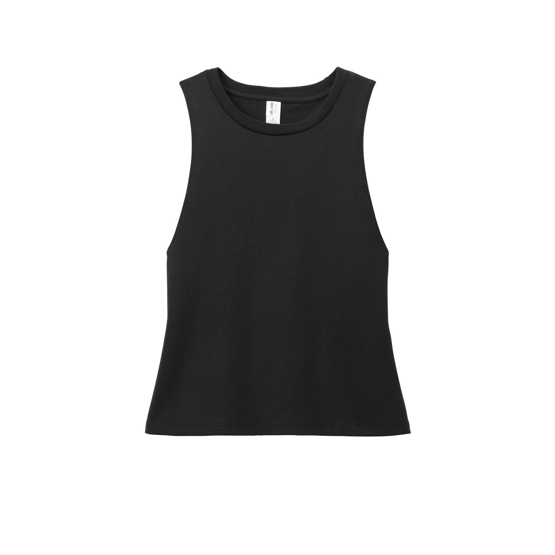 Plain deep black women's tri-blend muscle tank, front view