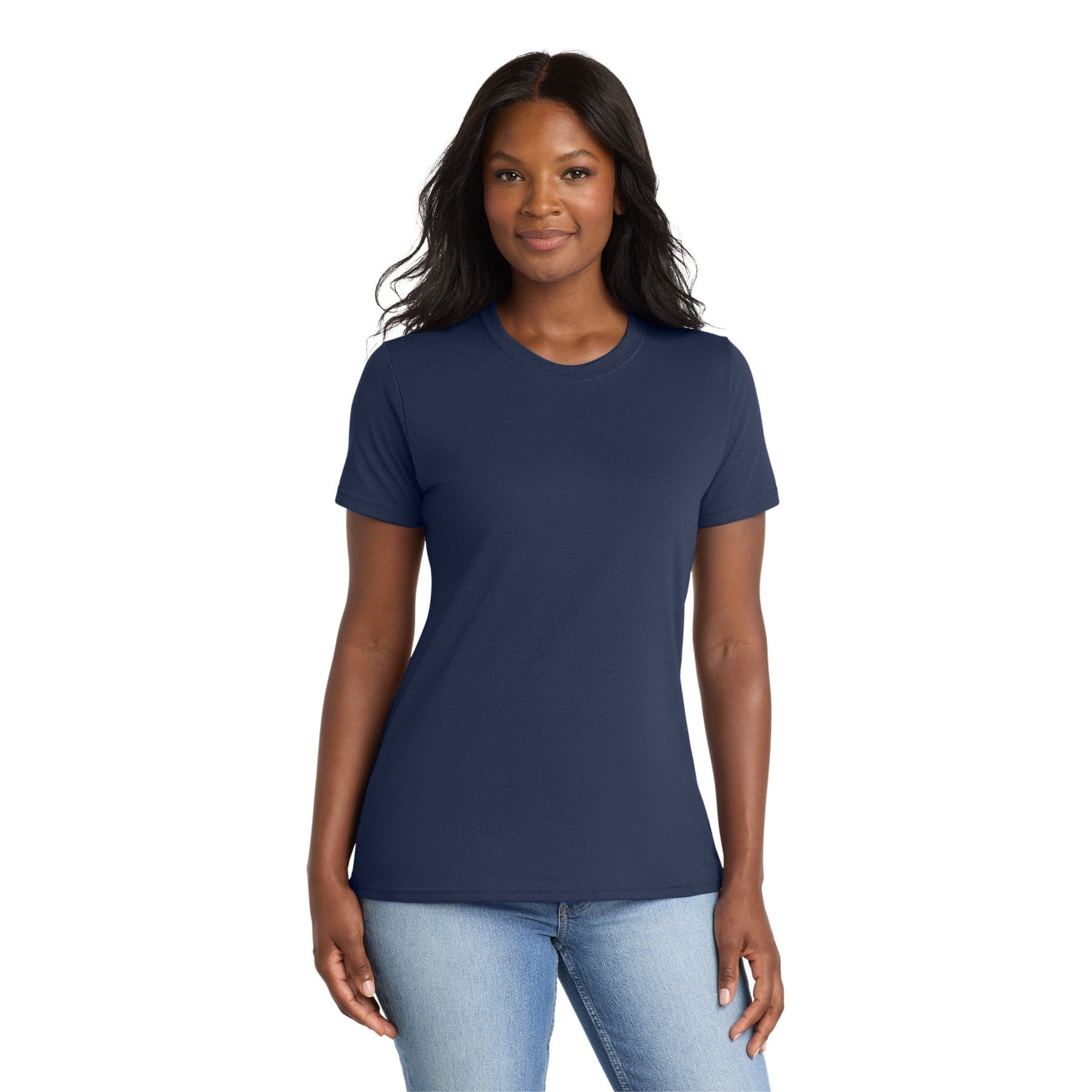 Plain charcoal women's core blend tee, front view