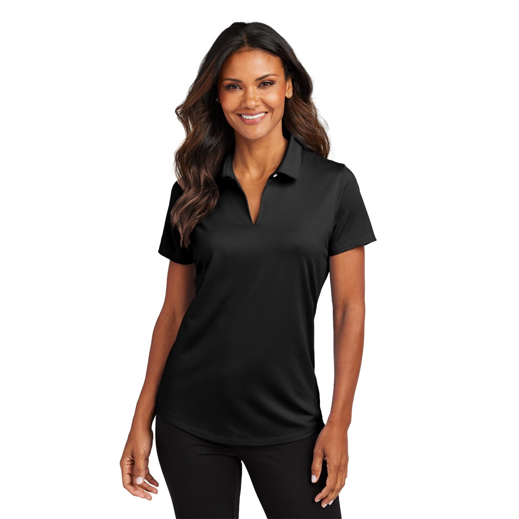Plain graphite women's city stretch polo, front view