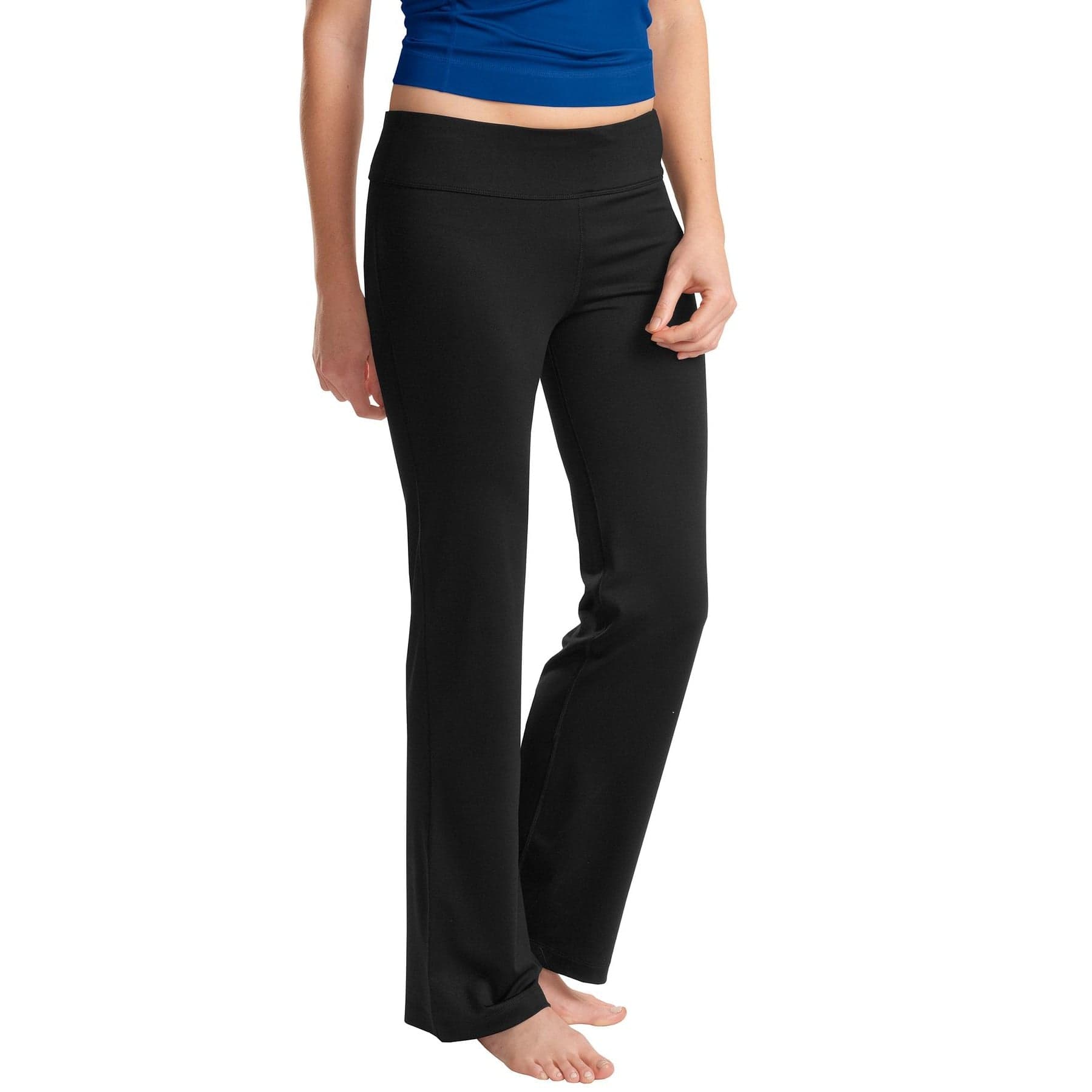 Plain black women's nrg fitness pant, front view