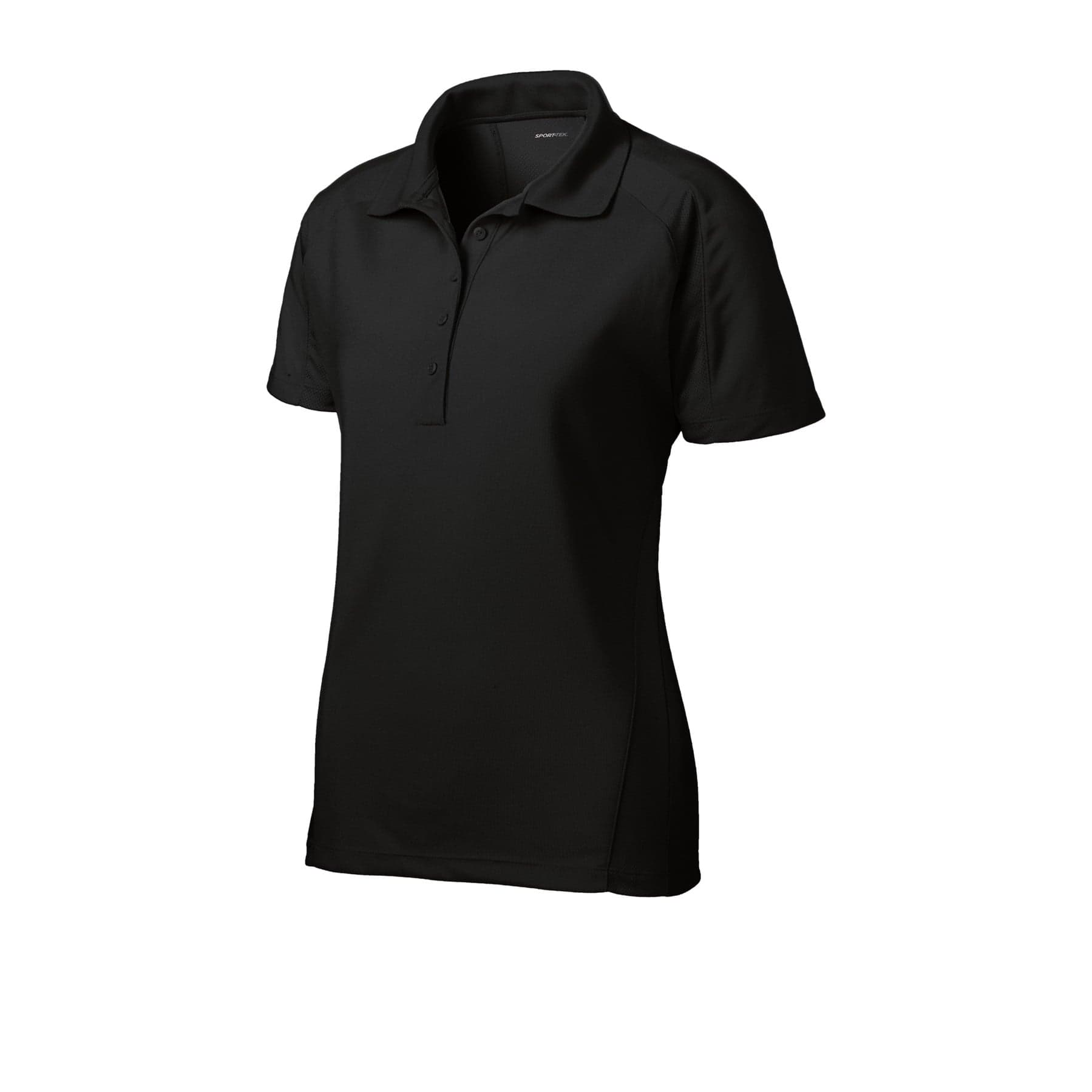 Plain black women's dri-mesh pro polo, front view