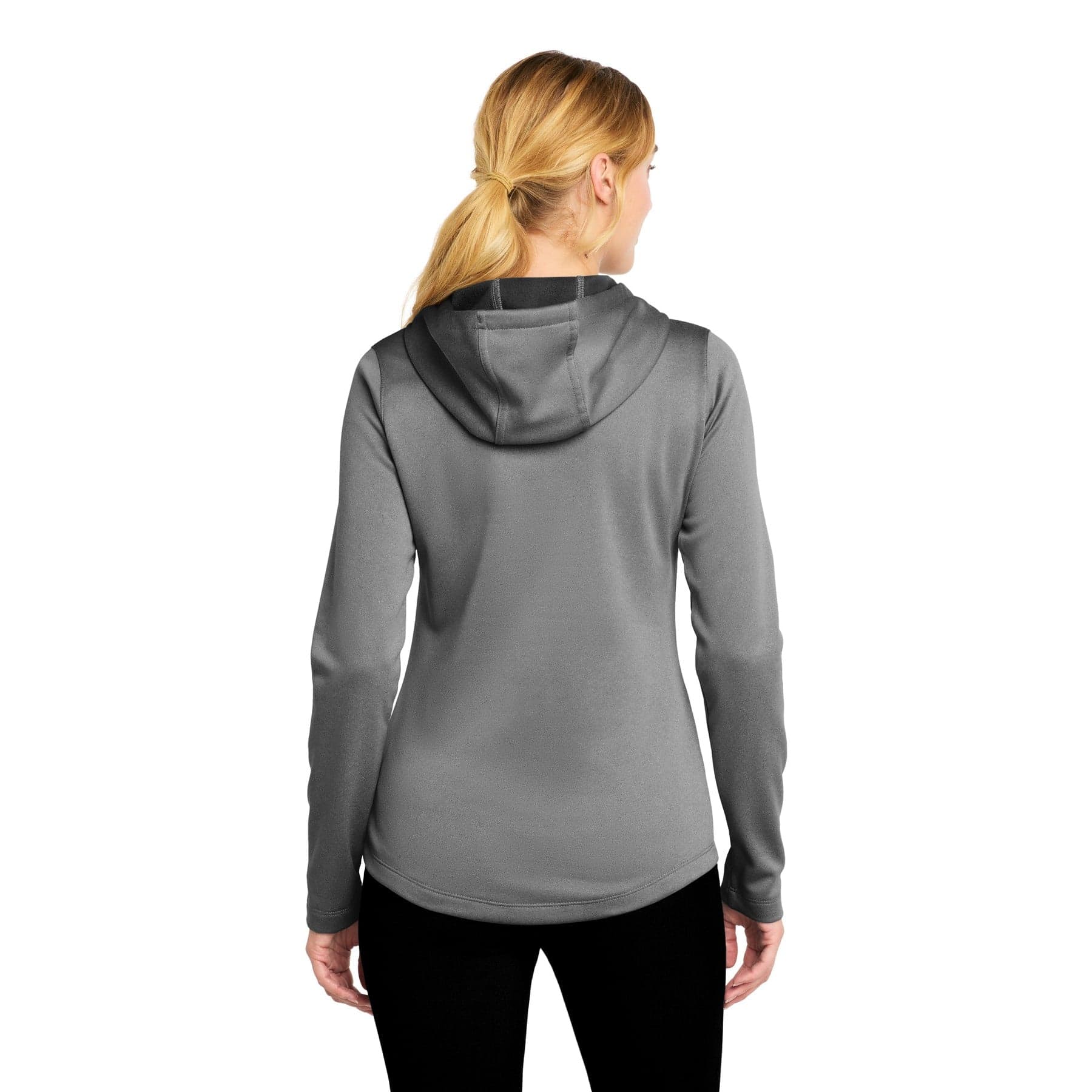 Plain true navy heather women's posicharge sport-wick heather fleece hooded pullover, front view