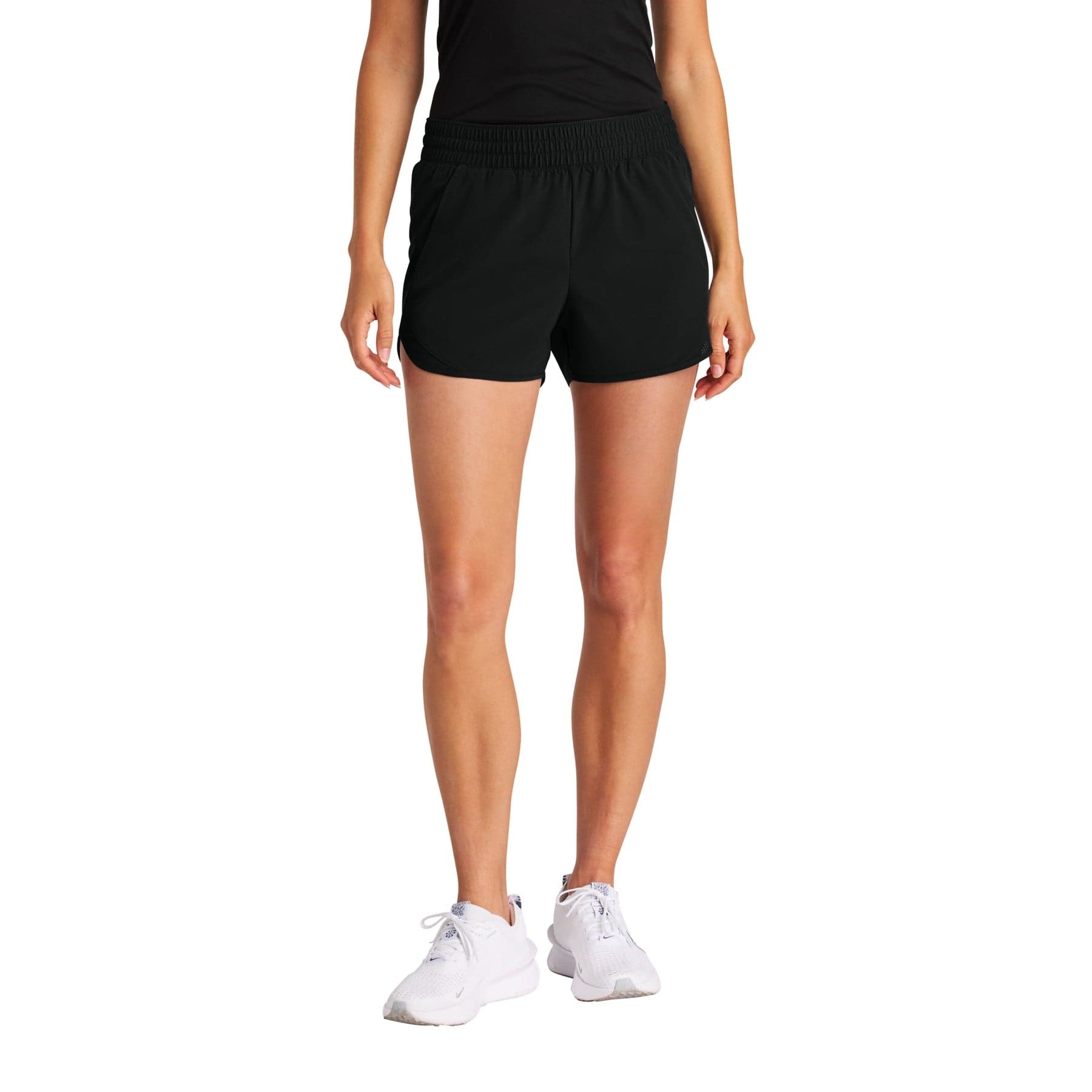Plain black women's repeat swift short, front view