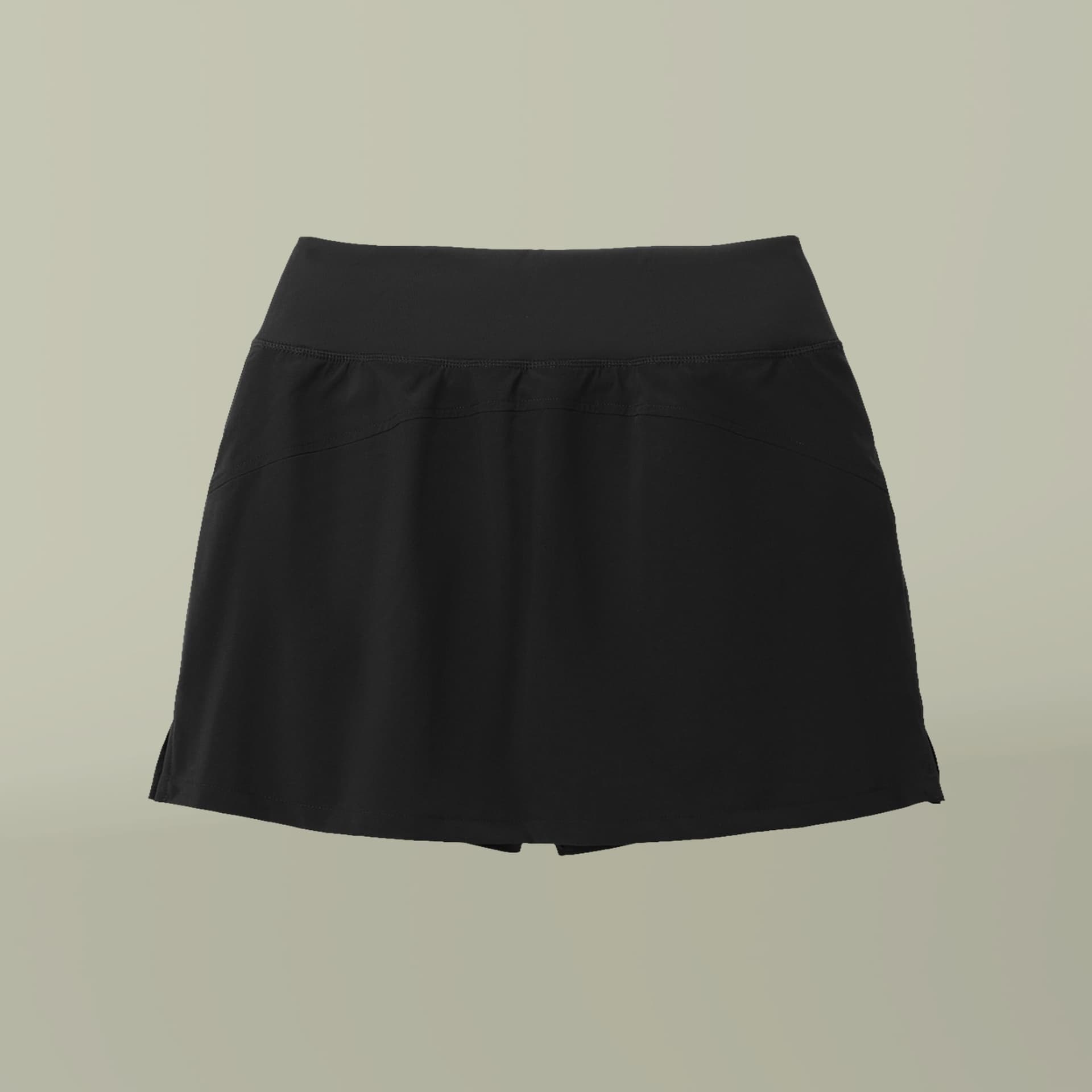 Plain black women's repeat skort, front view