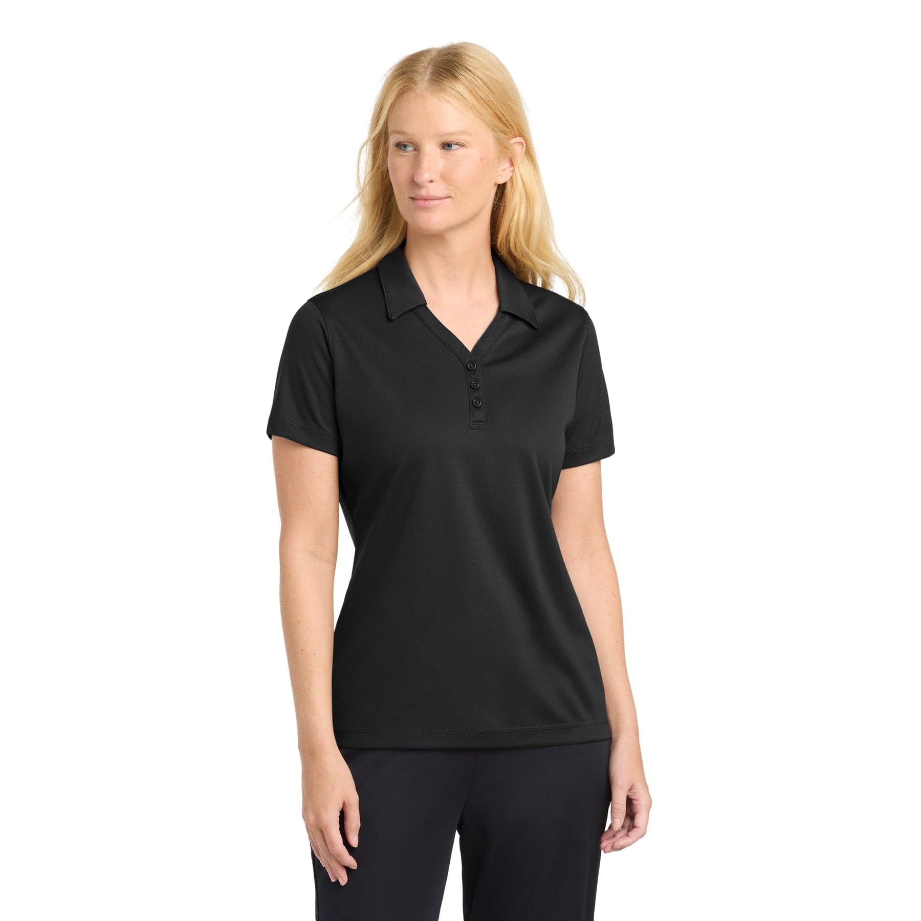 Plain iron grey women's posicharge micro-mesh polo, front view