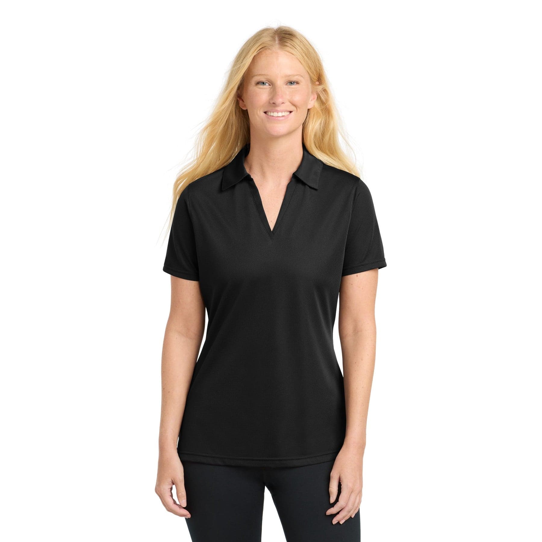 Plain iron grey women's posicharge active textured polo, front view