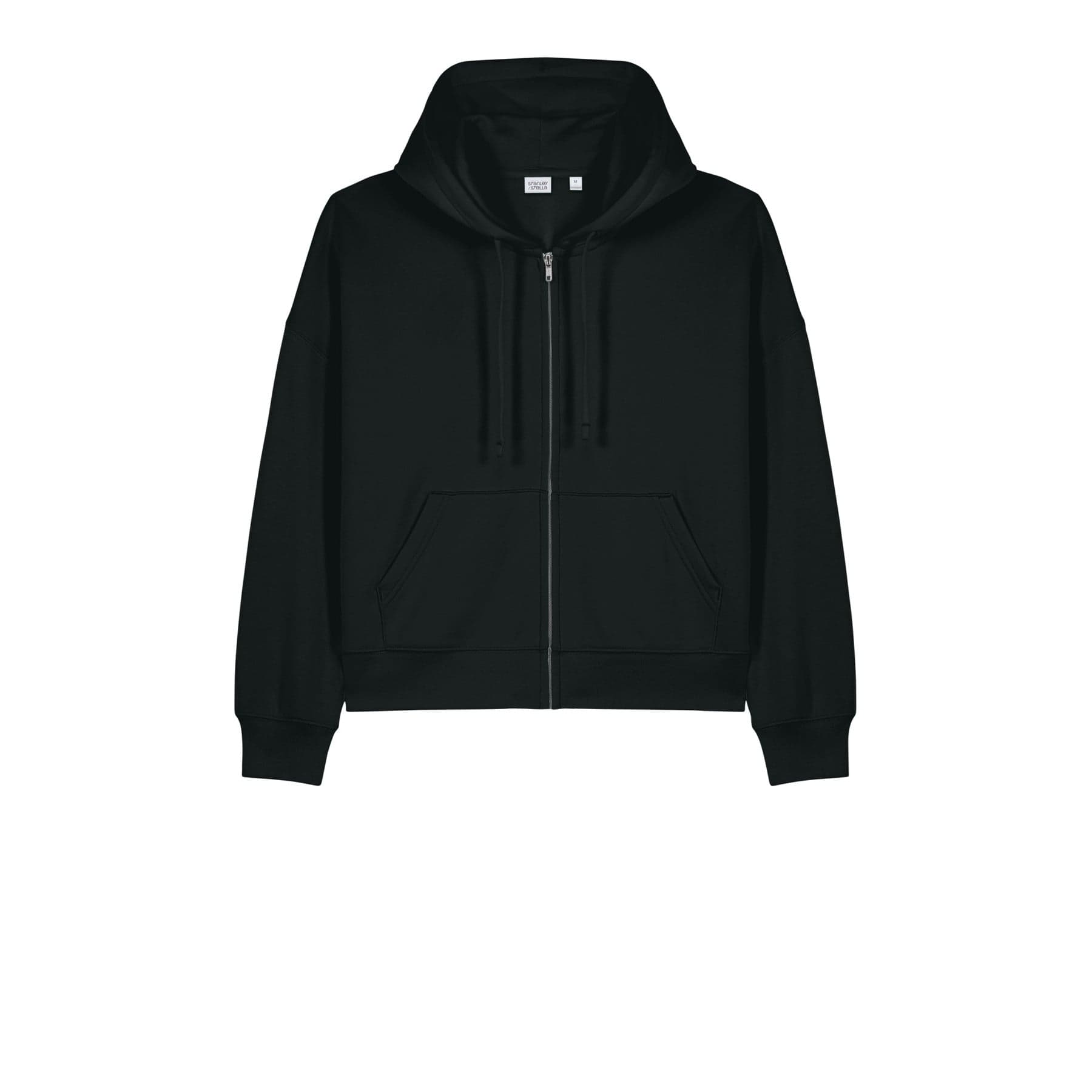 Plain black women's stella ida full-zip hooded sweatshirt, front view