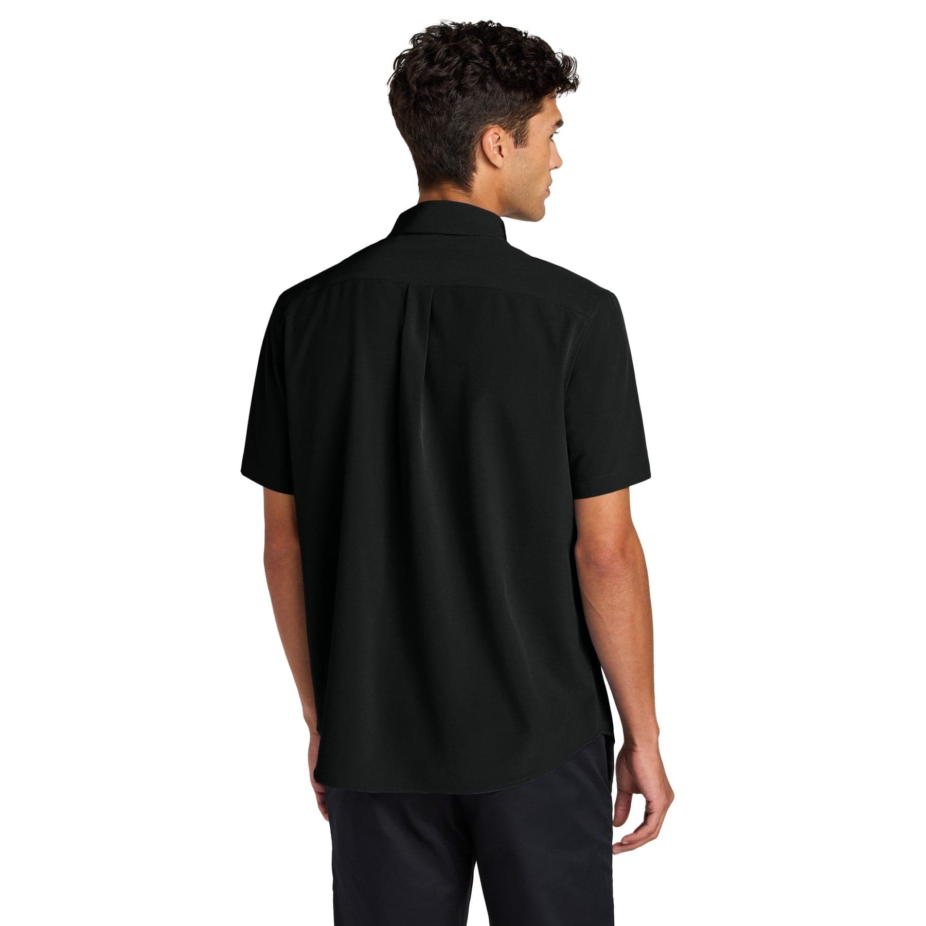 Plain deep black short sleeve uv capital tech shirt, front view