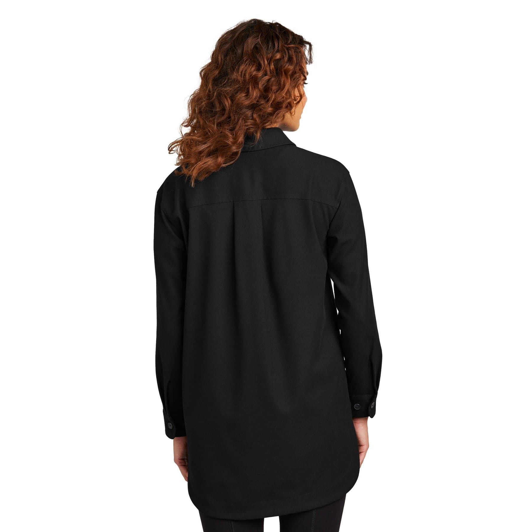 Plain deep black women's long sleeve twill overshirt, front view