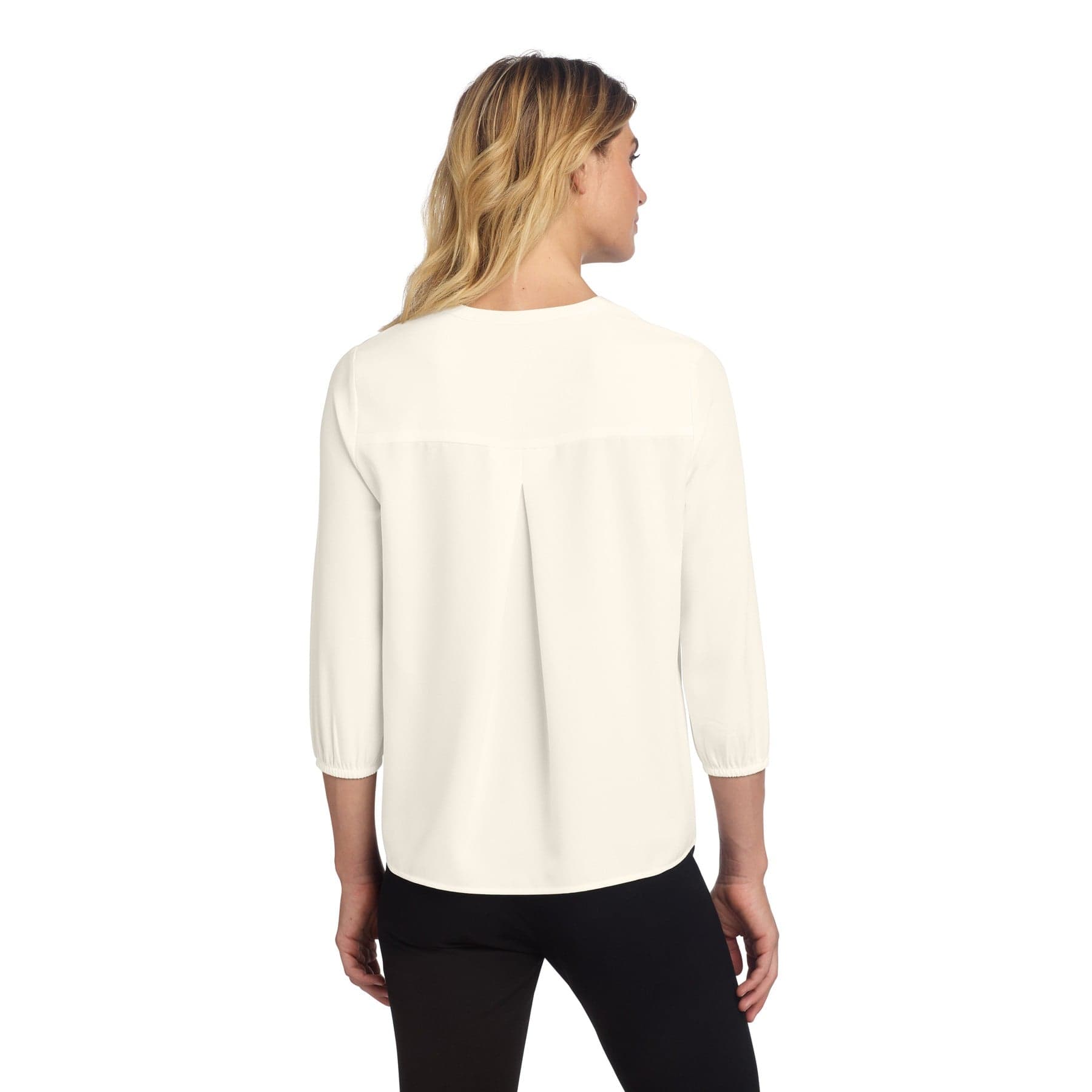 Plain anchor grey women's stretch crepe 3/4-sleeve blouse, front view