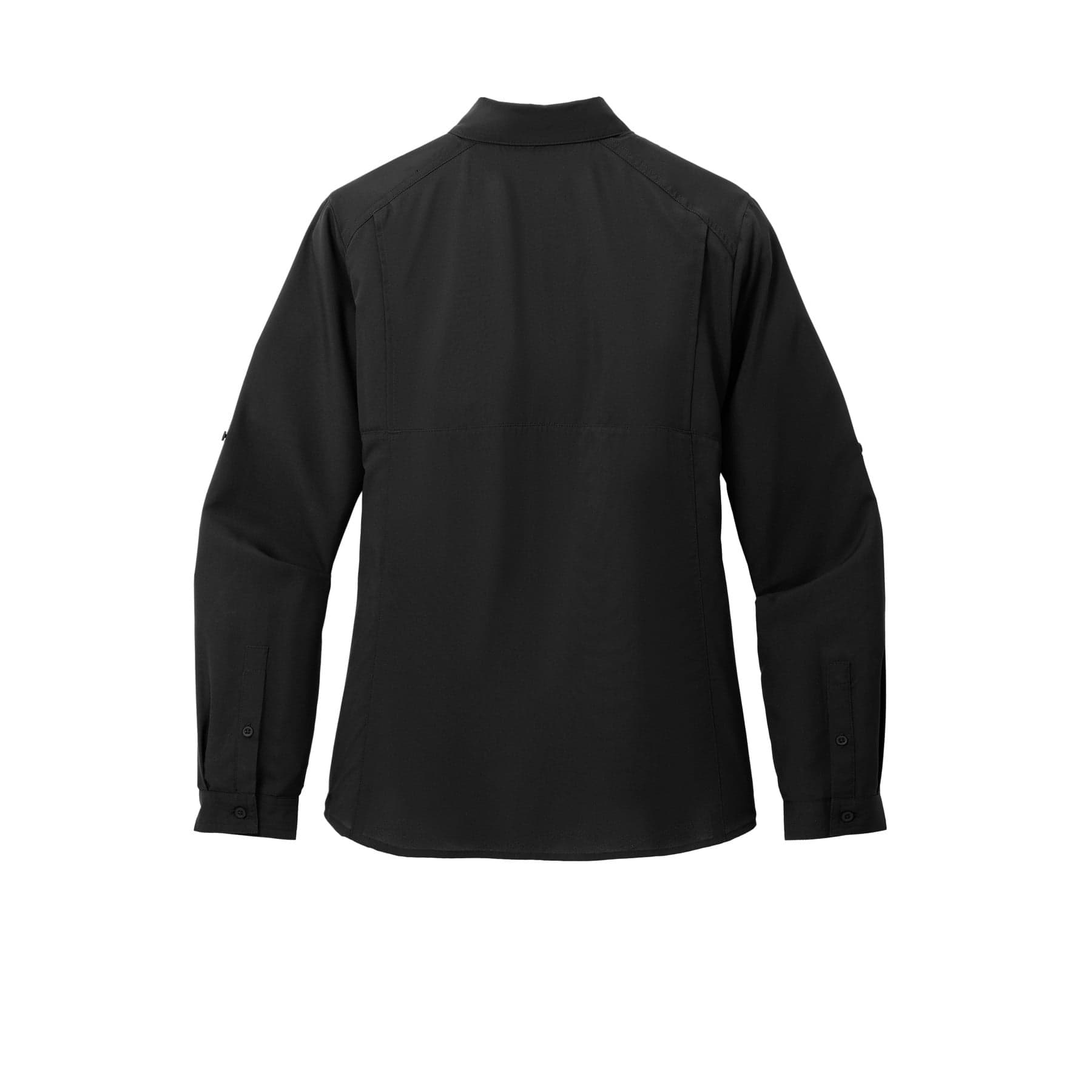Plain deep black women's long sleeve uv daybreak shirt, front view