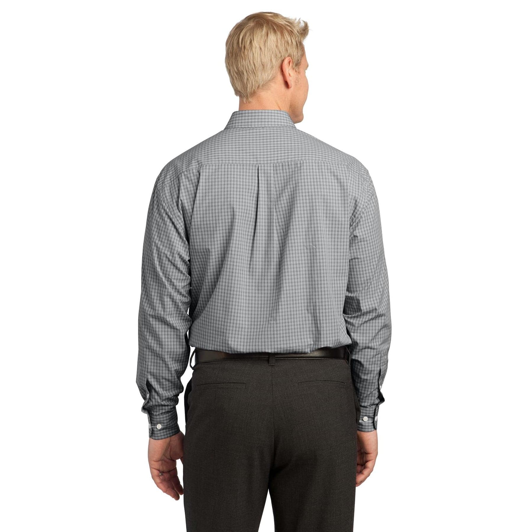 Plain charcoal plaid pattern easy care shirt, front view