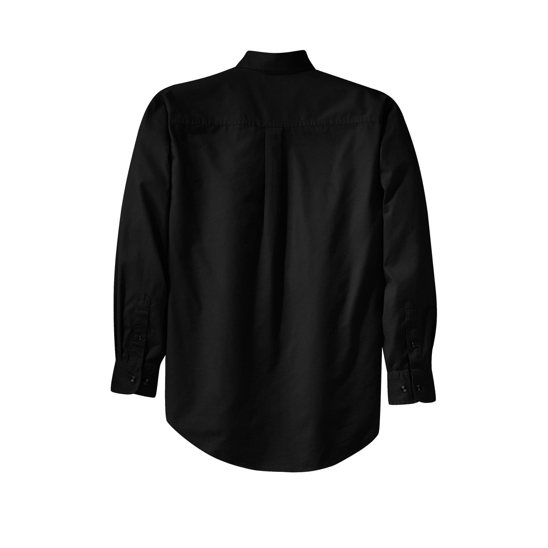 Plain black tall long sleeve twill shirt, front view
