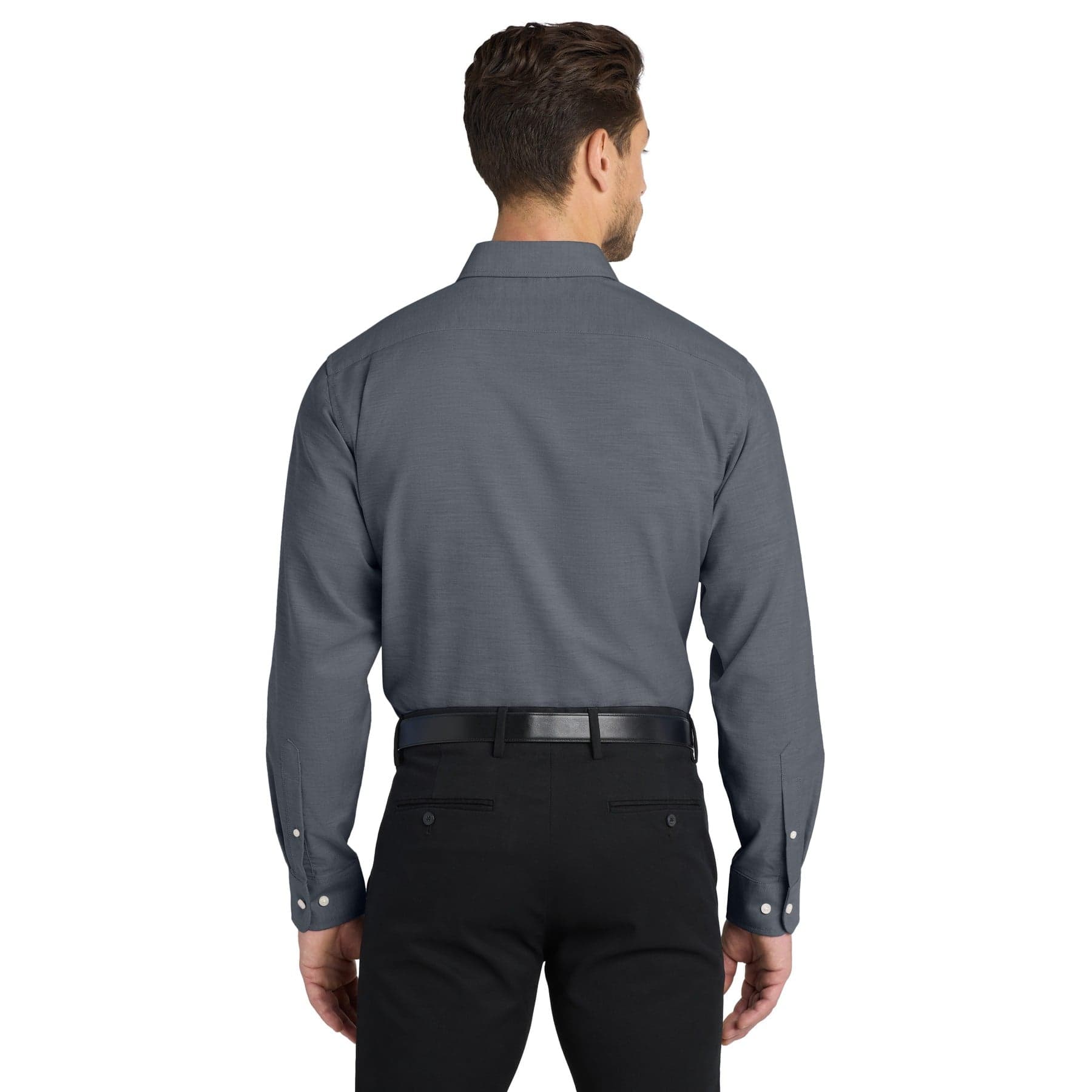 Plain black tall superpro oxford shirt, front view