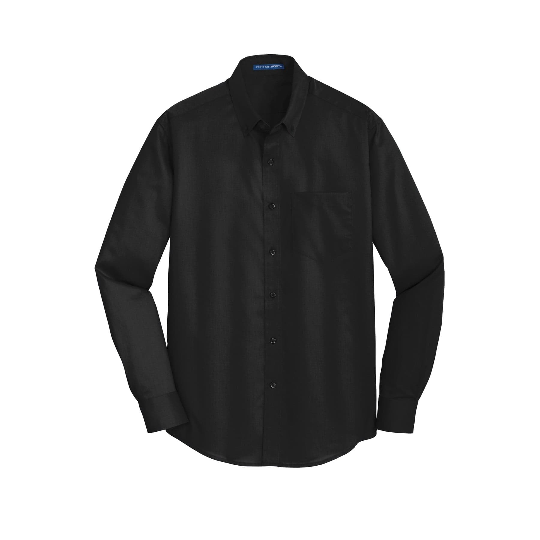 Plain black tall superpro twill shirt, front view