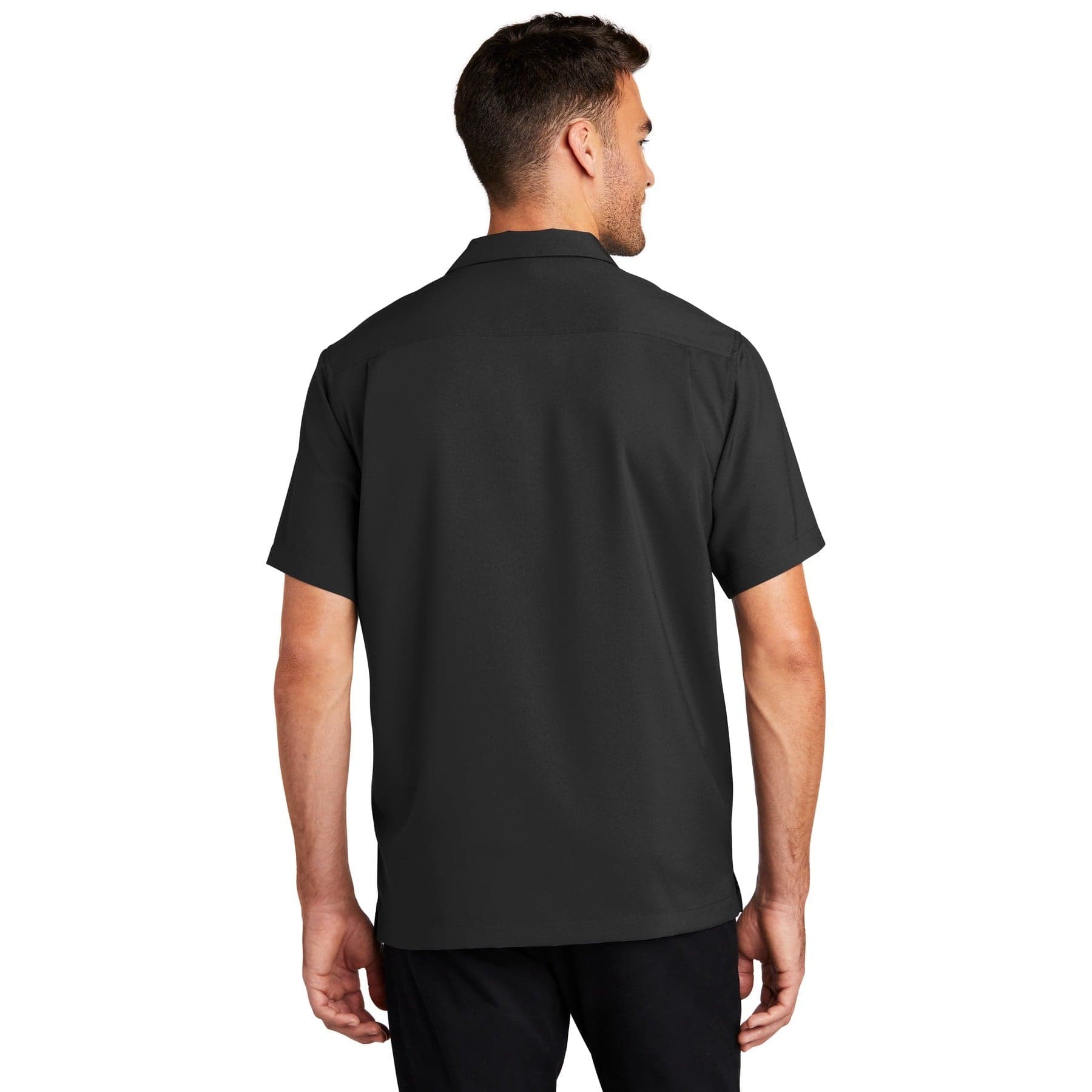 Plain graphite short sleeve performance staff shirt, front view