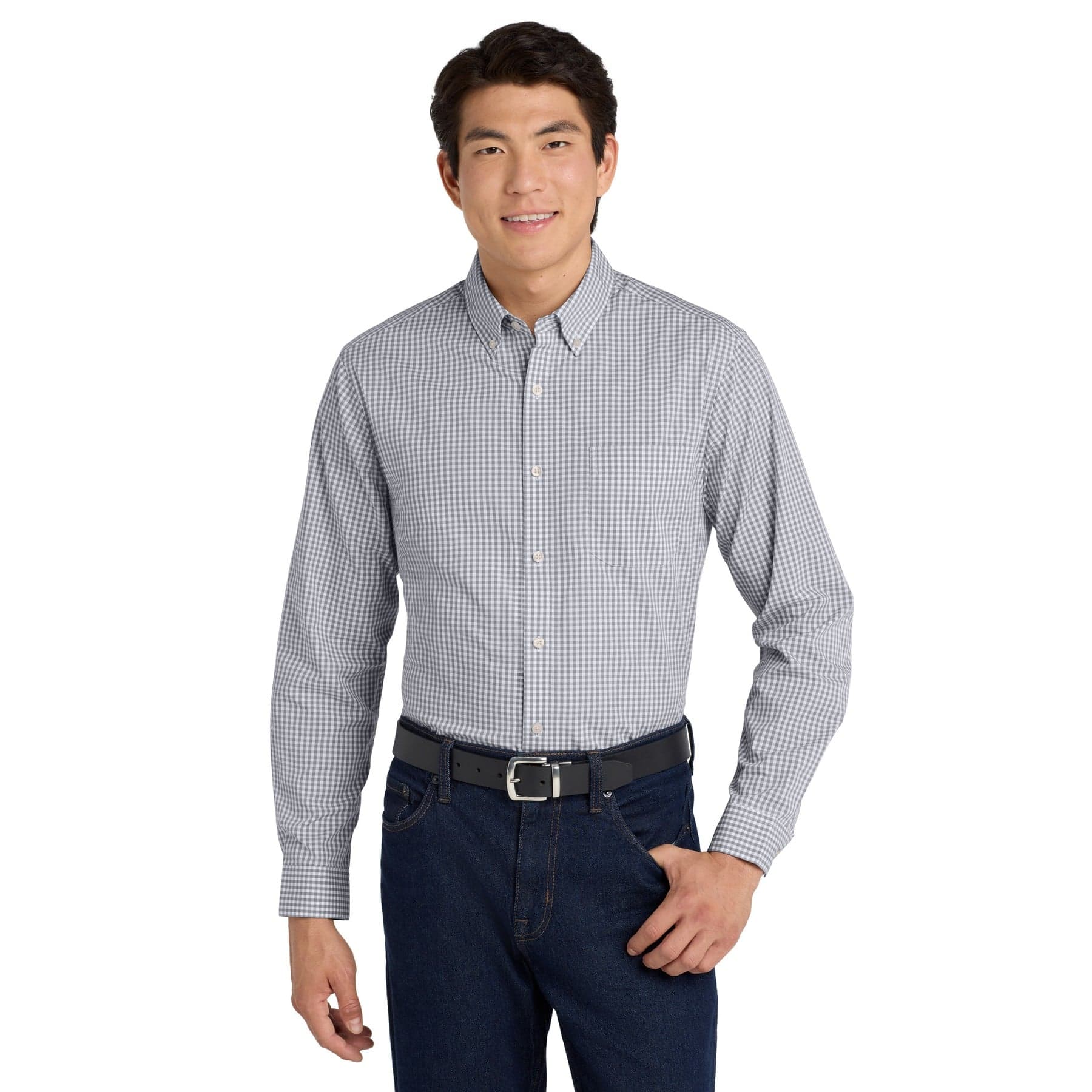 Custom Broadcloth Gingham Button-Down Shirt with Your Photo or Text
