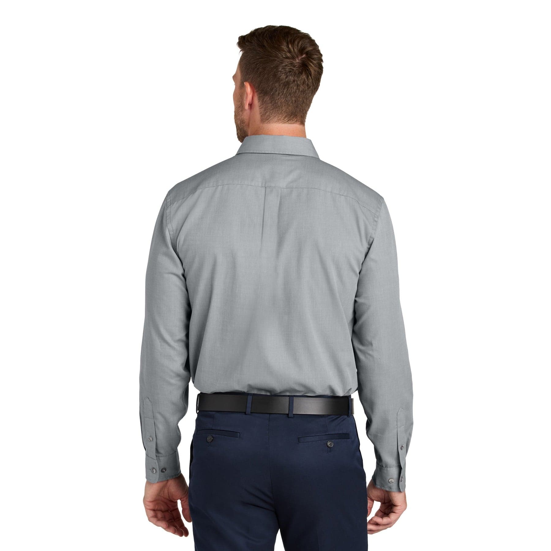 Plain gusty grey long sleeve nailhead easy care shirt, front view