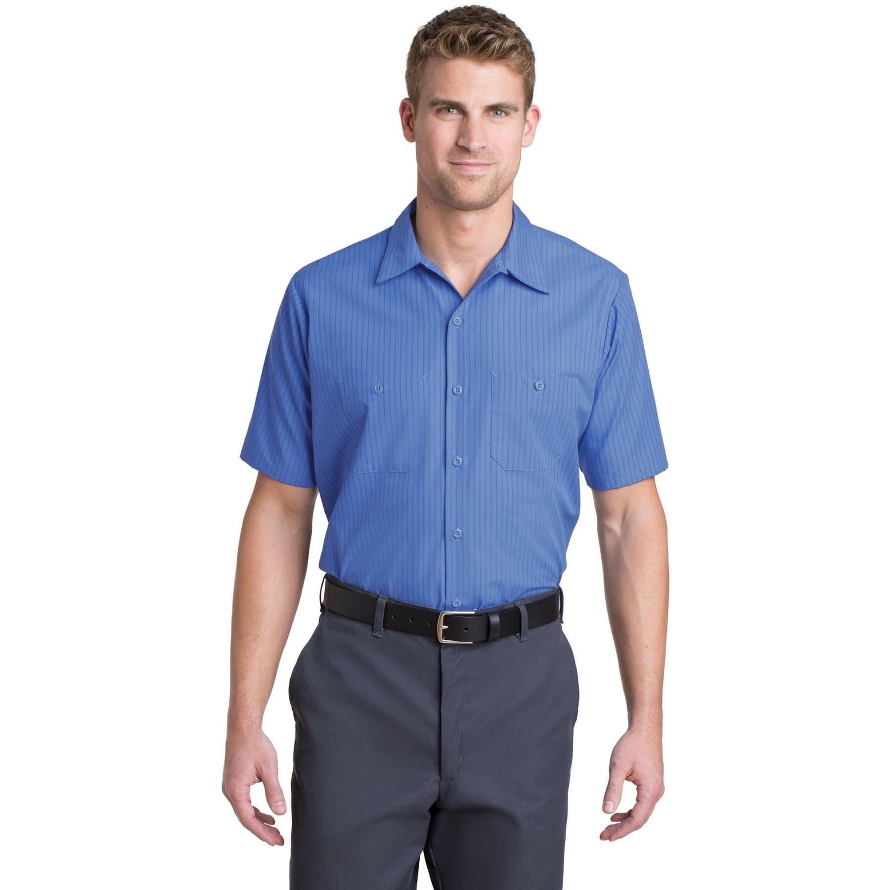 Custom Short Sleeve Striped Work Shirt with Your Photo or Text