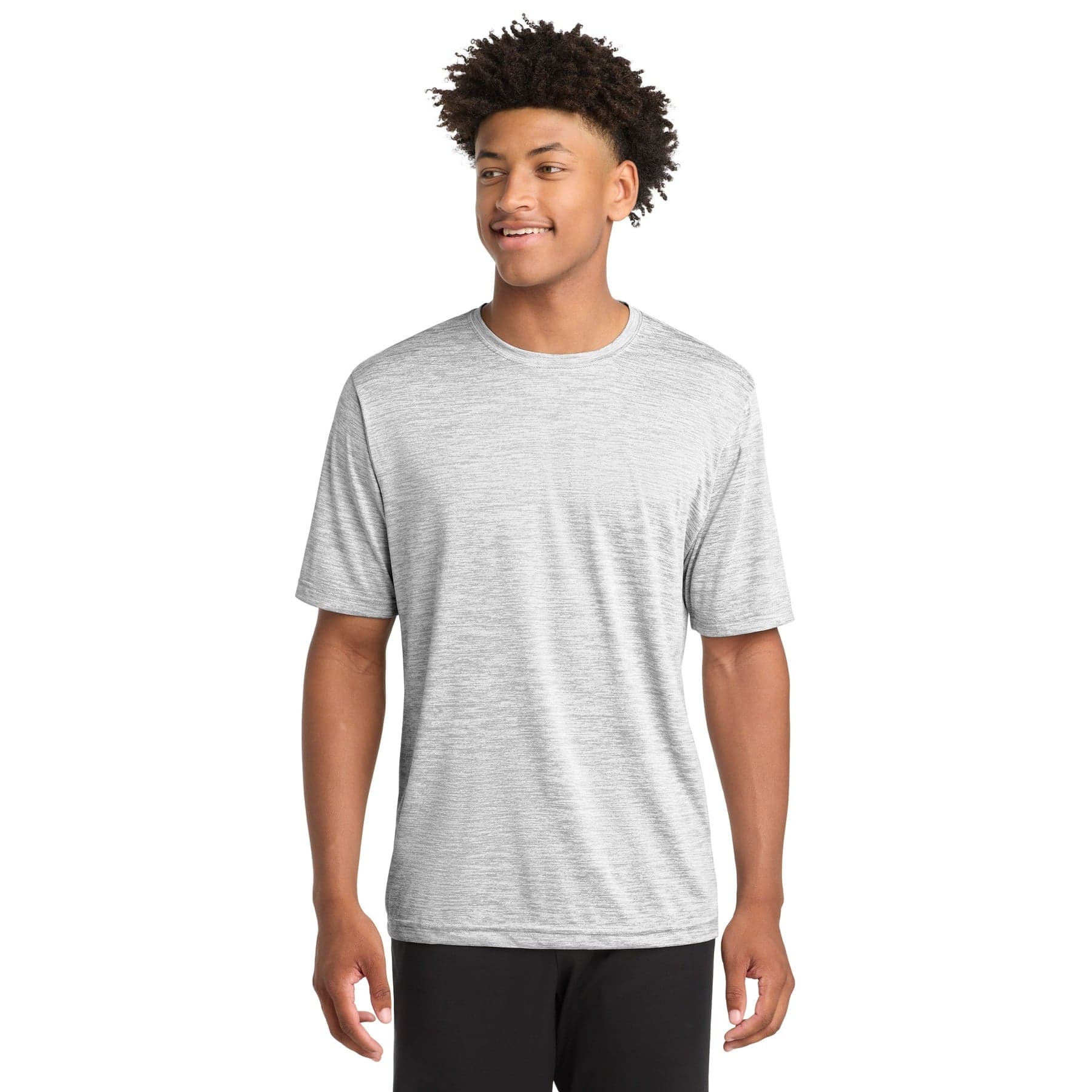 Plain black electric posicharge electric heather tee, front view