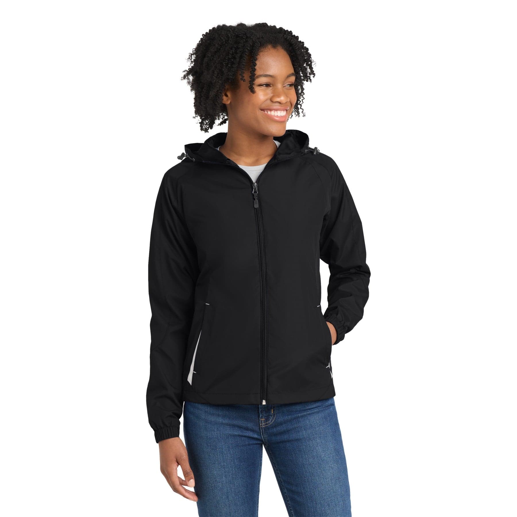 Women's Colorblock Hooded Raglan Jacket — Black/ White — product photo