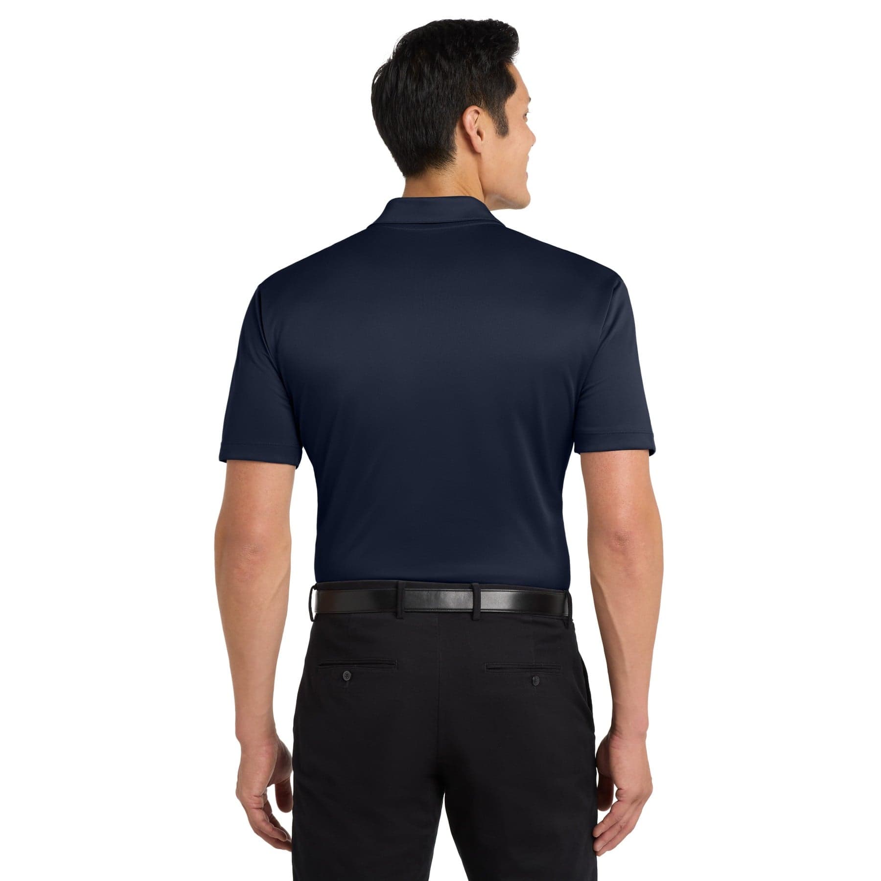 Plain navy tall silk touch performance polo, front view