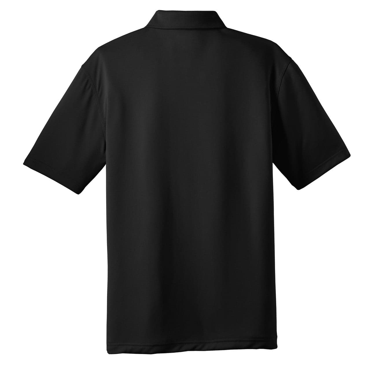 Plain black tall select snag-proof polo, front view