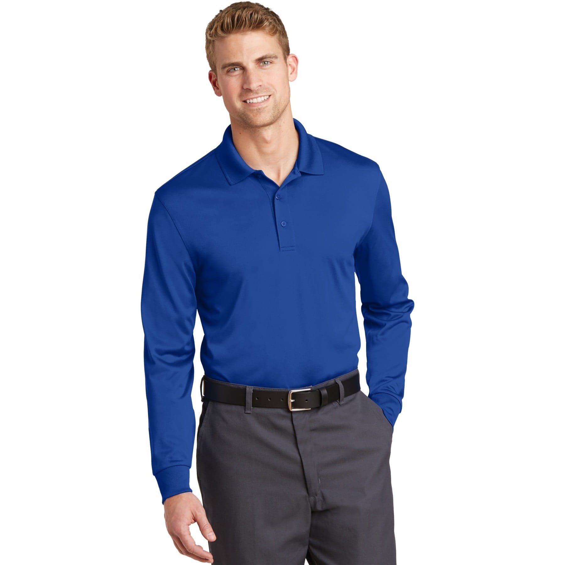 Plain royal select snag-proof long sleeve polo, front view