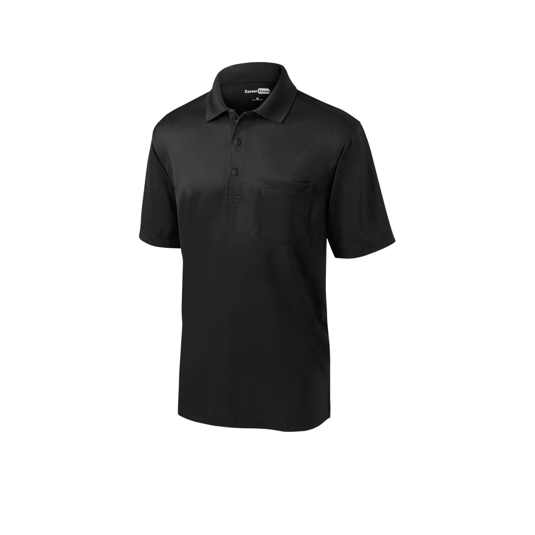 Plain black select snag-proof pocket polo, front view