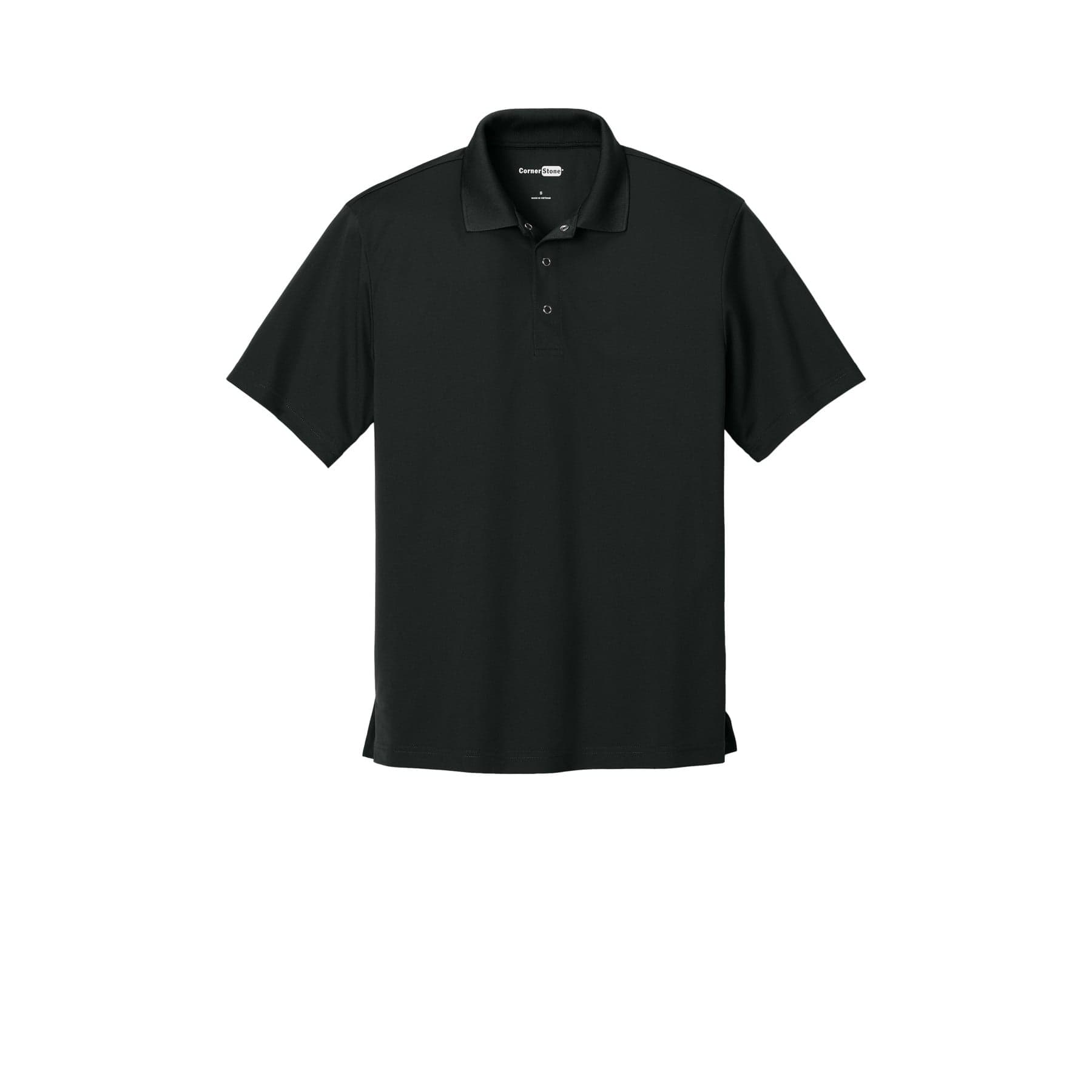 Plain black micropique gripper polo, front view