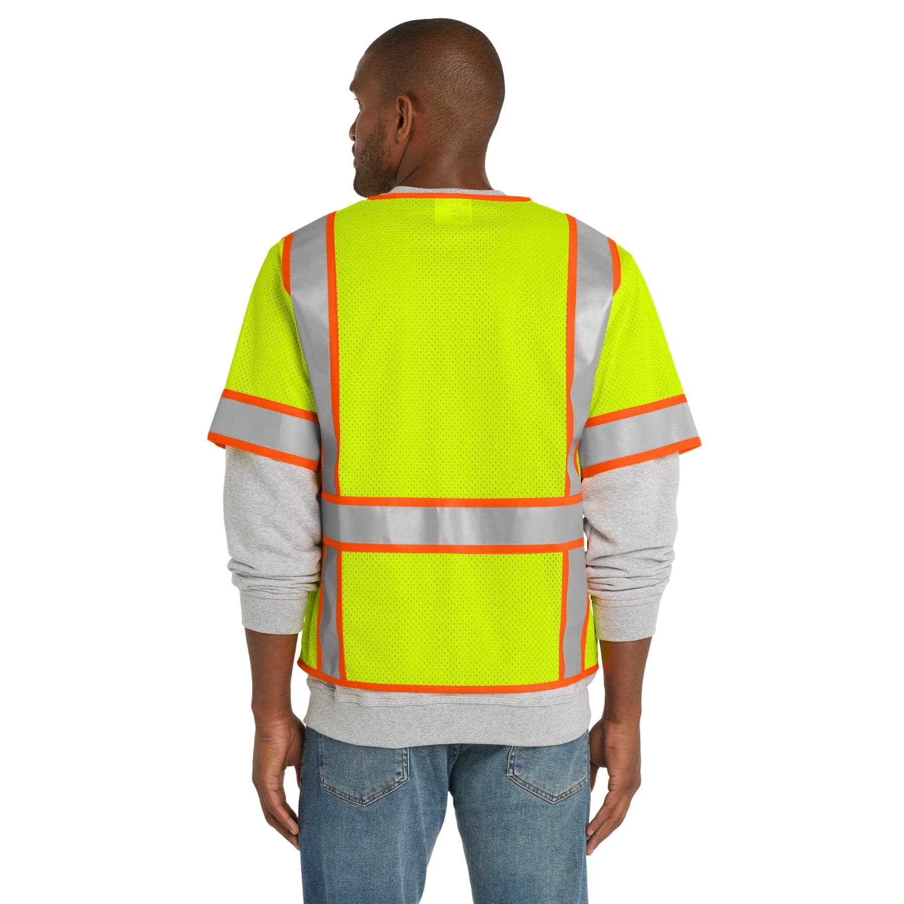 ANSI 107 Class 3 Surveyor Mesh Zippered Two-Tone Short Sleeve Vest — Safety Yellow — product photo