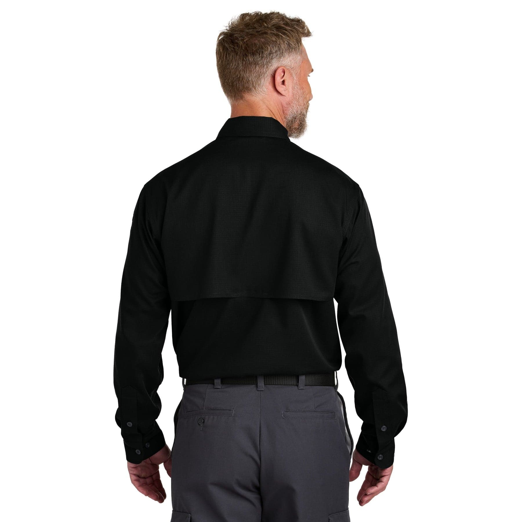 Plain black long sleeve select tactical shirt, front view
