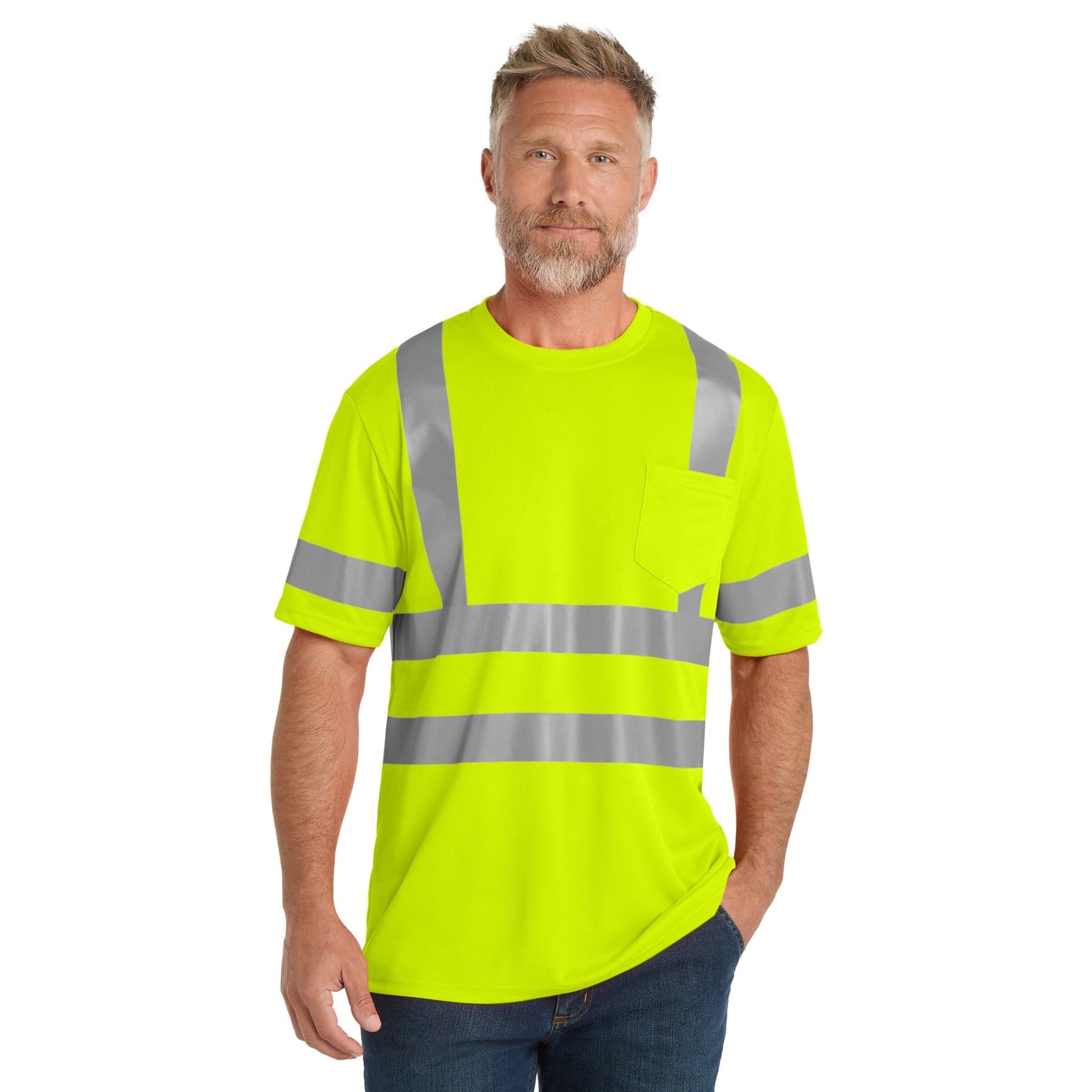 Plain safety yellow ansi 107 class 3 mesh tee, front view