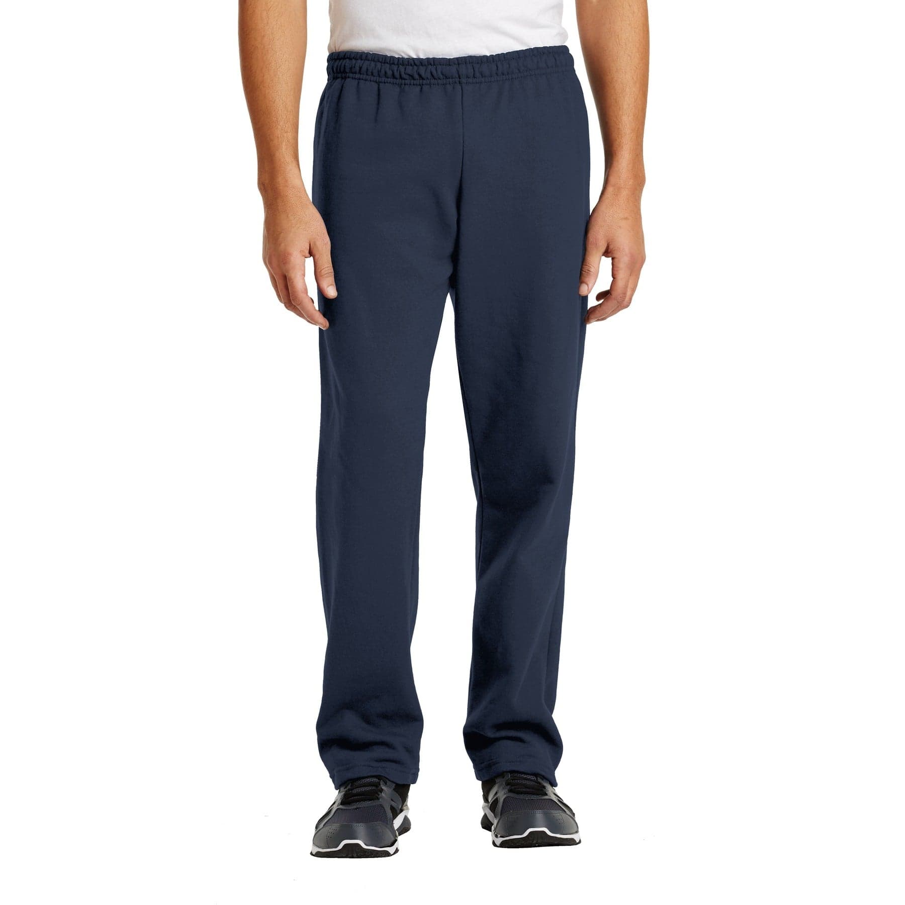 Plain navy heavy blend open bottom sweatpant, front view