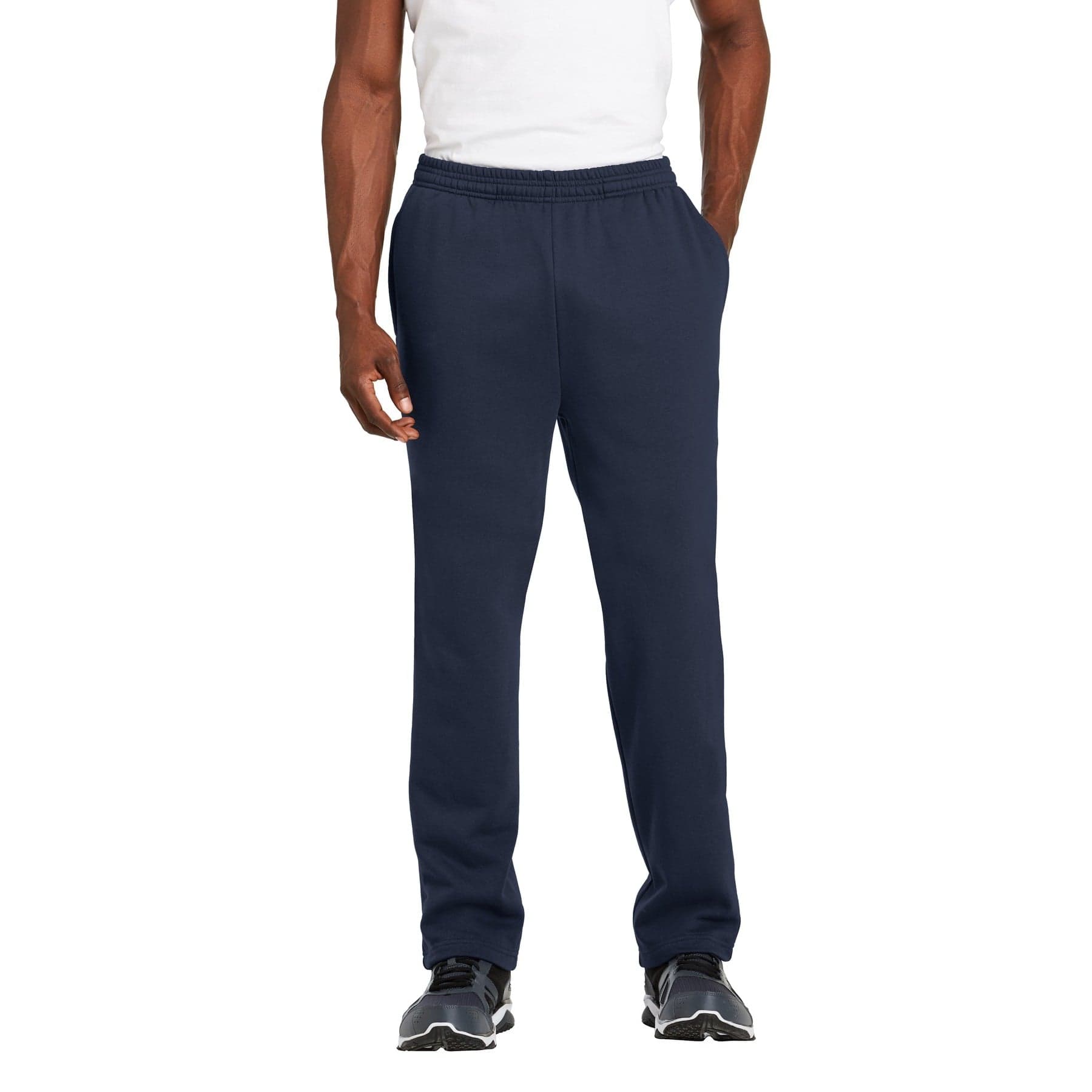 Plain true navy open bottom sweatpant, front view