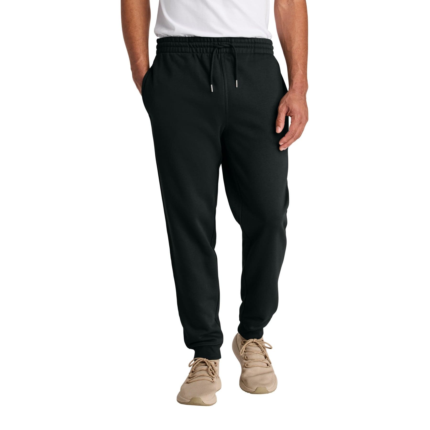 Plain black unisex flyer jogger, front view