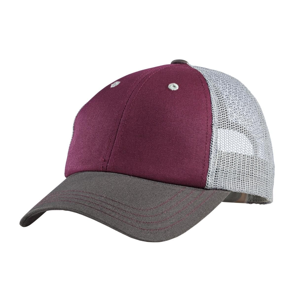 Plain maroon/ charcoal/ grey tri-tone mesh back cap, front view