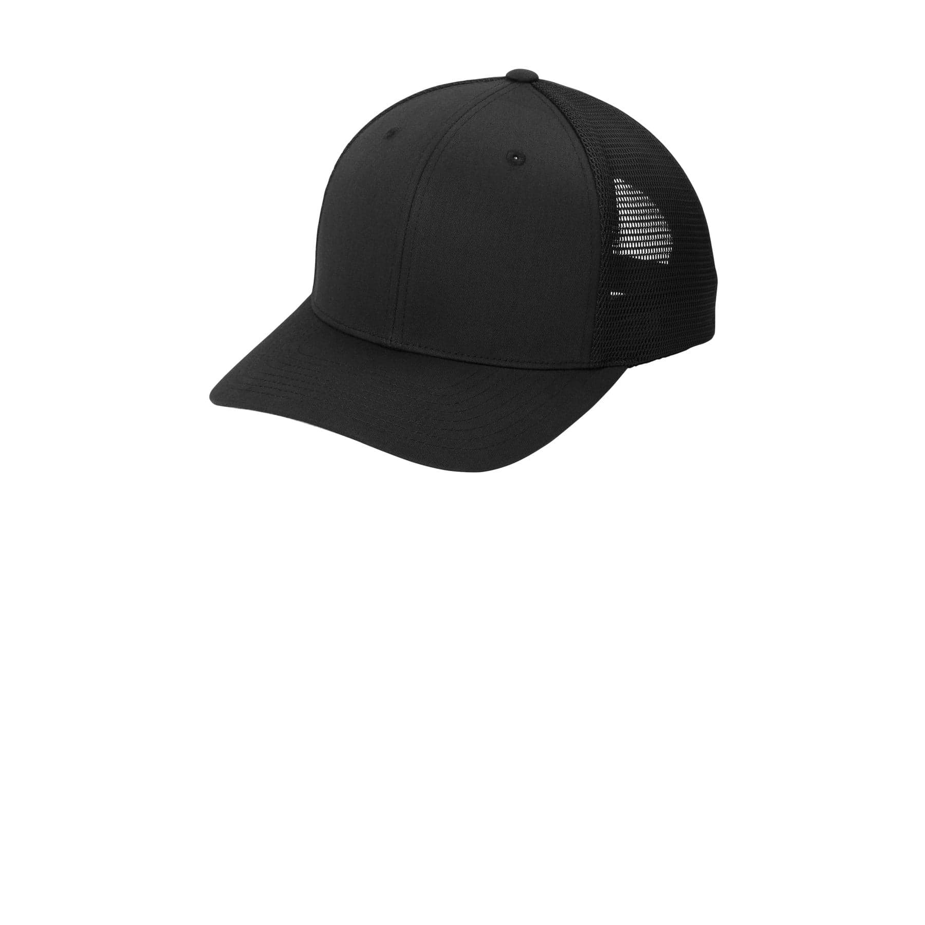 Plain black/ white flexfit 110 mesh cap, front view