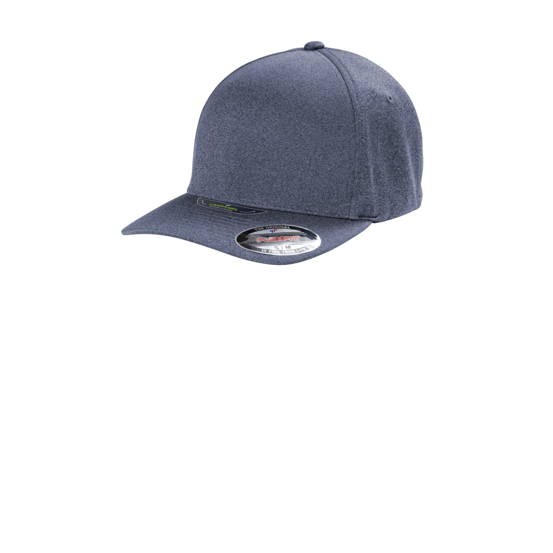 Plain navy flexfit melange unipanel cap, front view