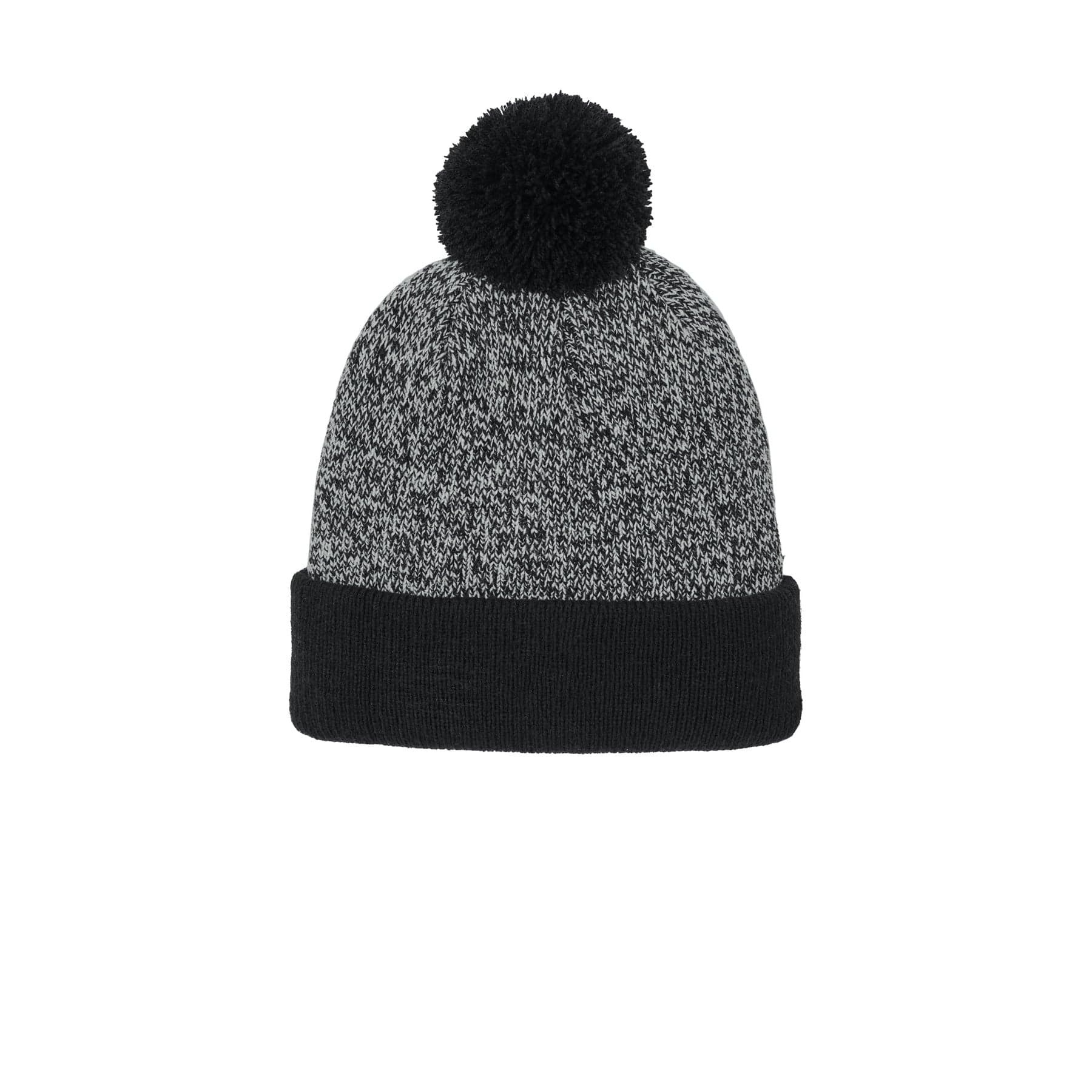 Plain true navy/ silver halftime heather pom beanie, front view