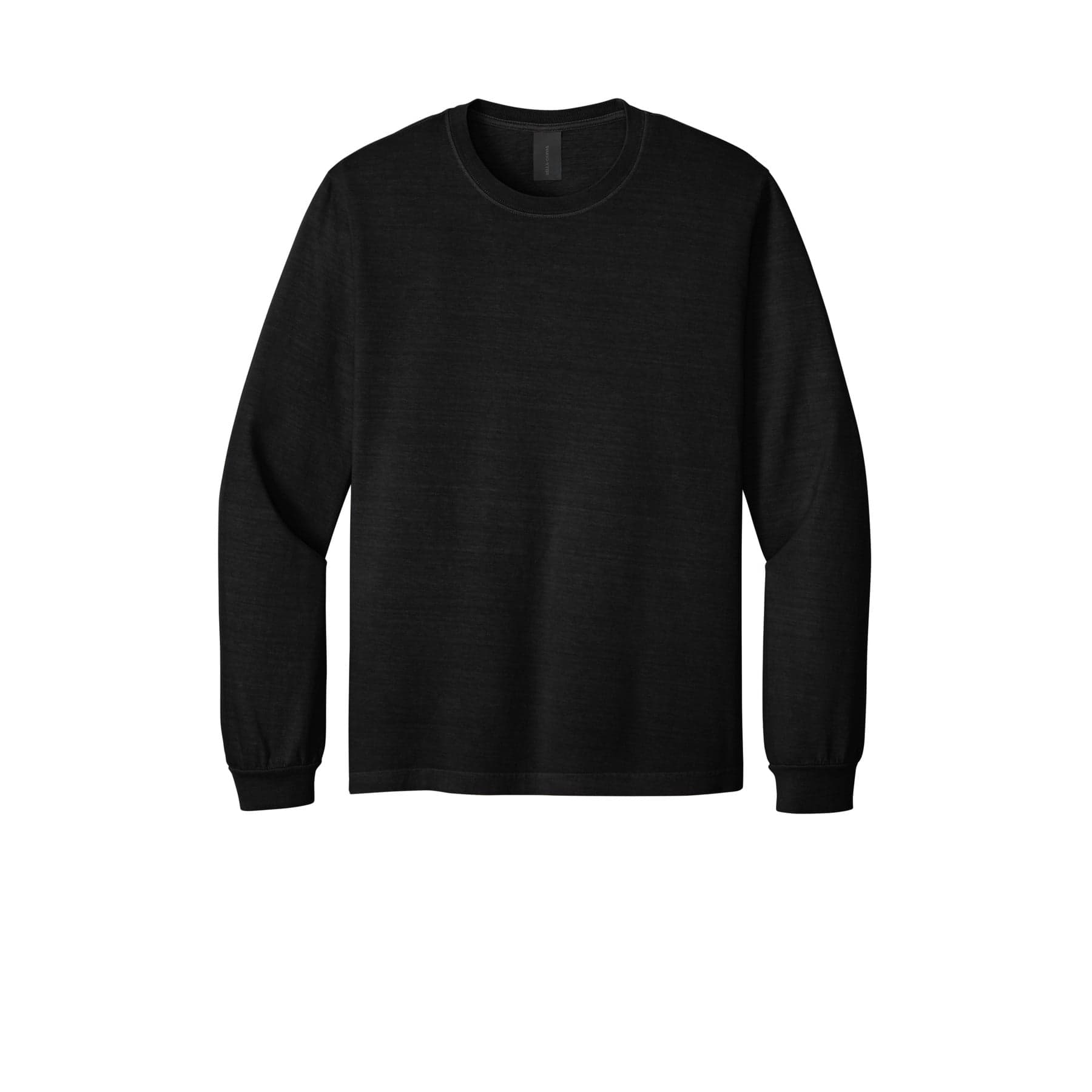 Plain black unisex relaxed fit cotton long-sleeve, front view