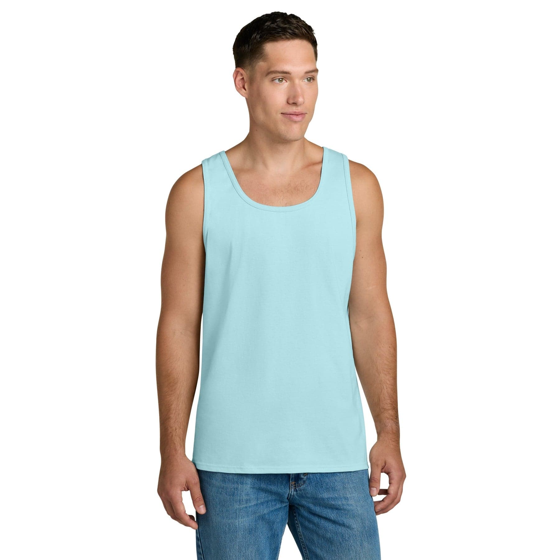 Plain athletic heather unisex cotton tank top, front view